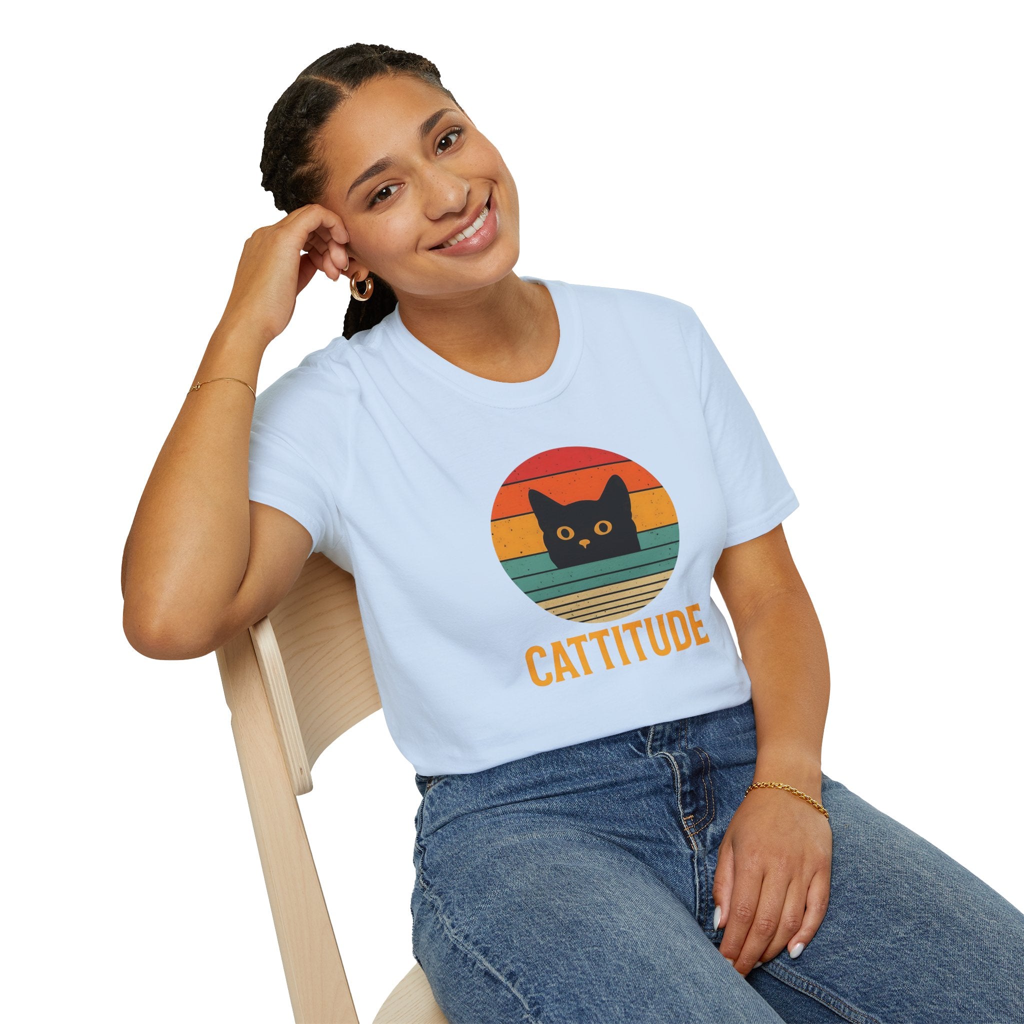 Cattitude Retro Cat T-Shirt, Funny Cat Lover Gift, Unisex Tee, Softstyle Shirt, Cute Pet Apparel, Cat-Themed Fashion