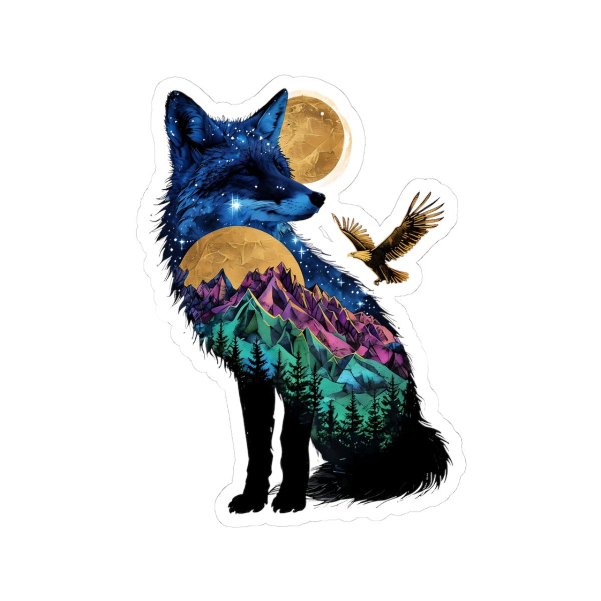 Vibrant Nature Kiss-Cut Stickers, Whimsical Fox Art, Animal Decor, Laptop Stickers, Eco-Friendly Gifts, Outdoor Enthusiast Decor