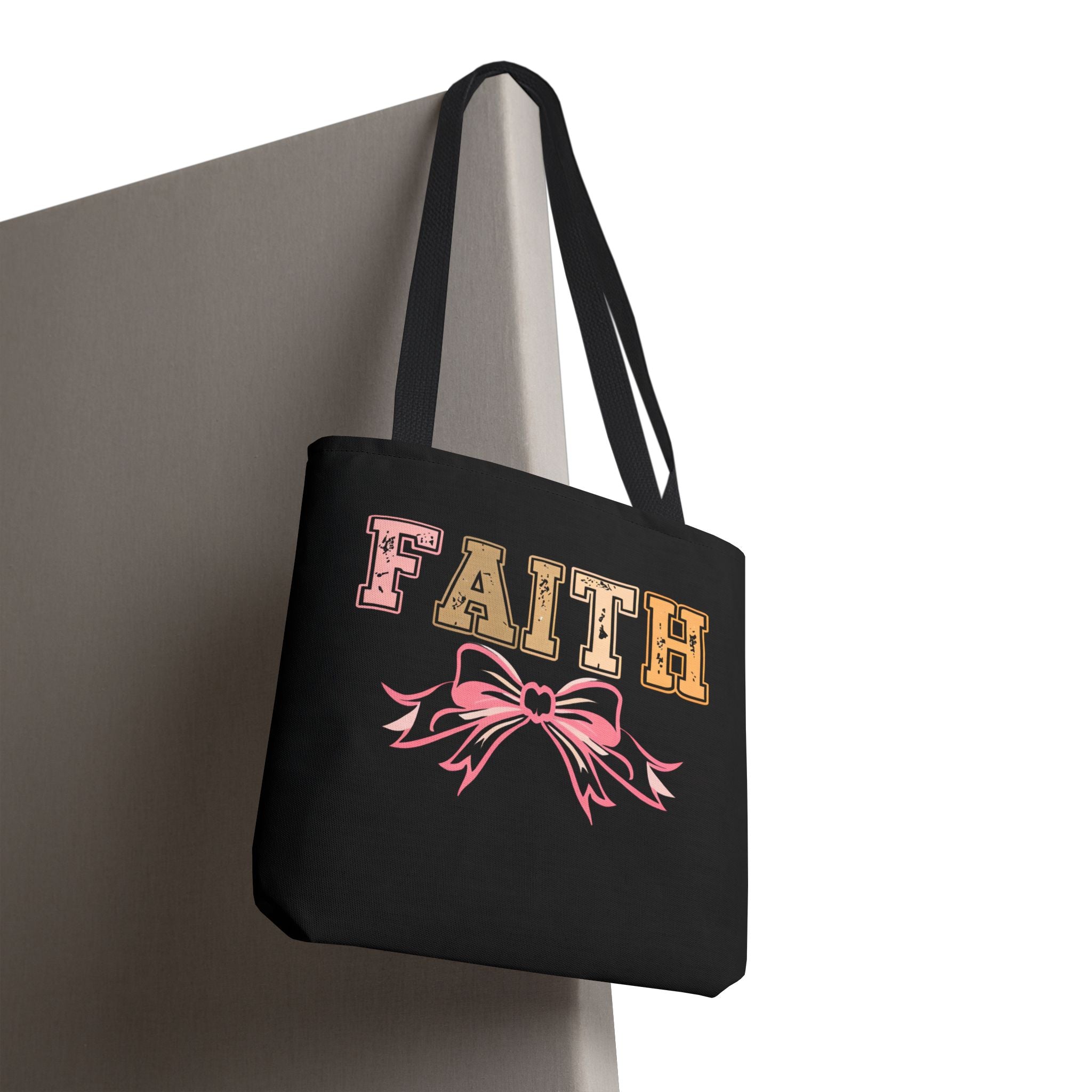 Faith Tote Bag with Bow Design, Inspirational Gift for Her, Everyday Shopping Bag, Faith-Based Gift, Religious Tote, Faith Quote Bag