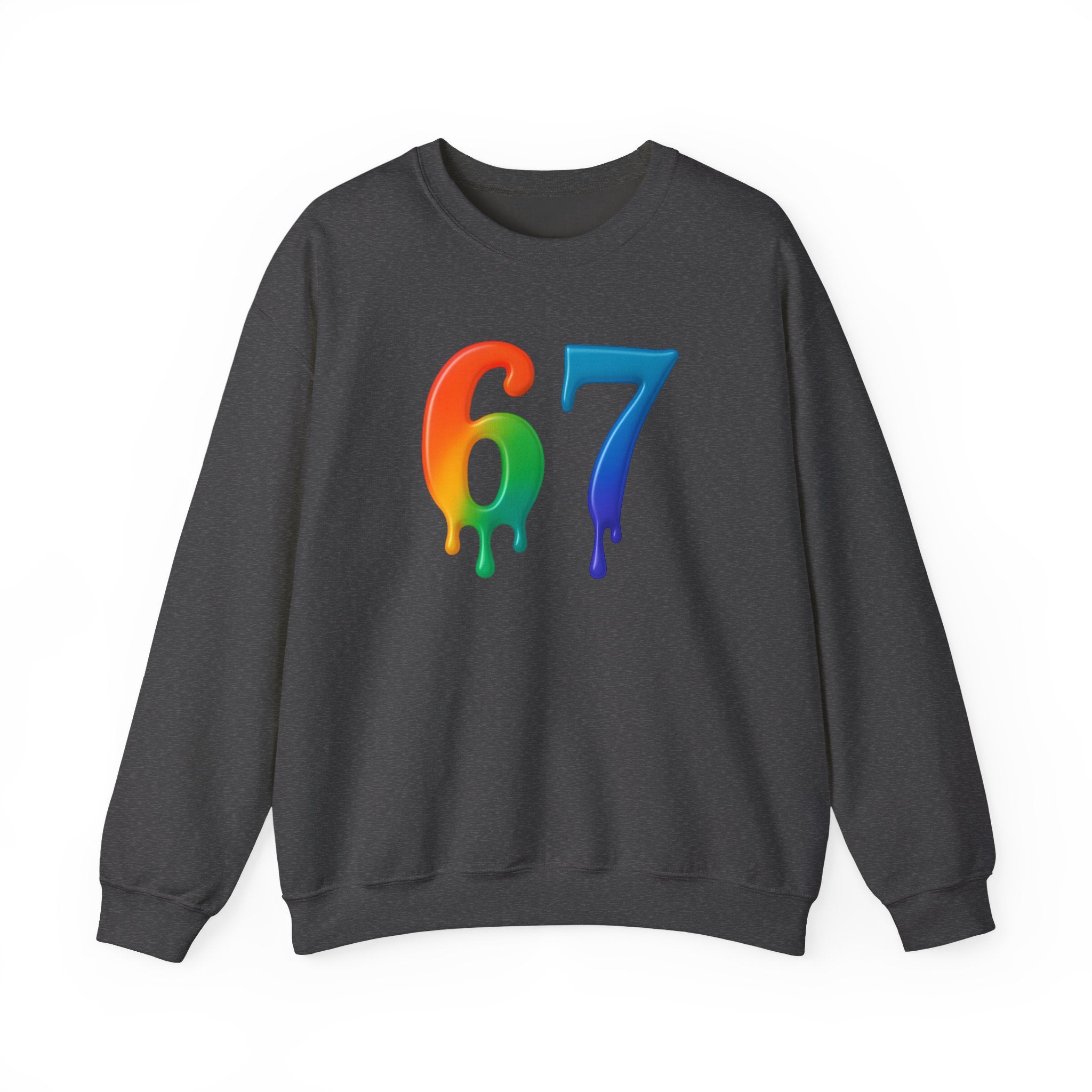 Colorful Drip 67 Sweatshirt, Cozy Unisex Crewneck, Gift for Friends, Rainbow Sweatshirt, Casual Everyday Wear, Birthday Apparel