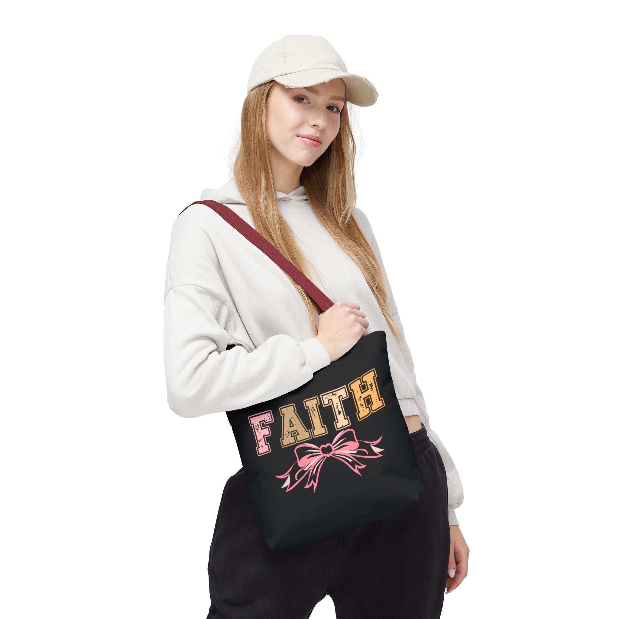 Faith Tote Bag with Bow Design, Inspirational Gift for Her, Everyday Shopping Bag, Faith-Based Gift, Religious Tote, Faith Quote Bag