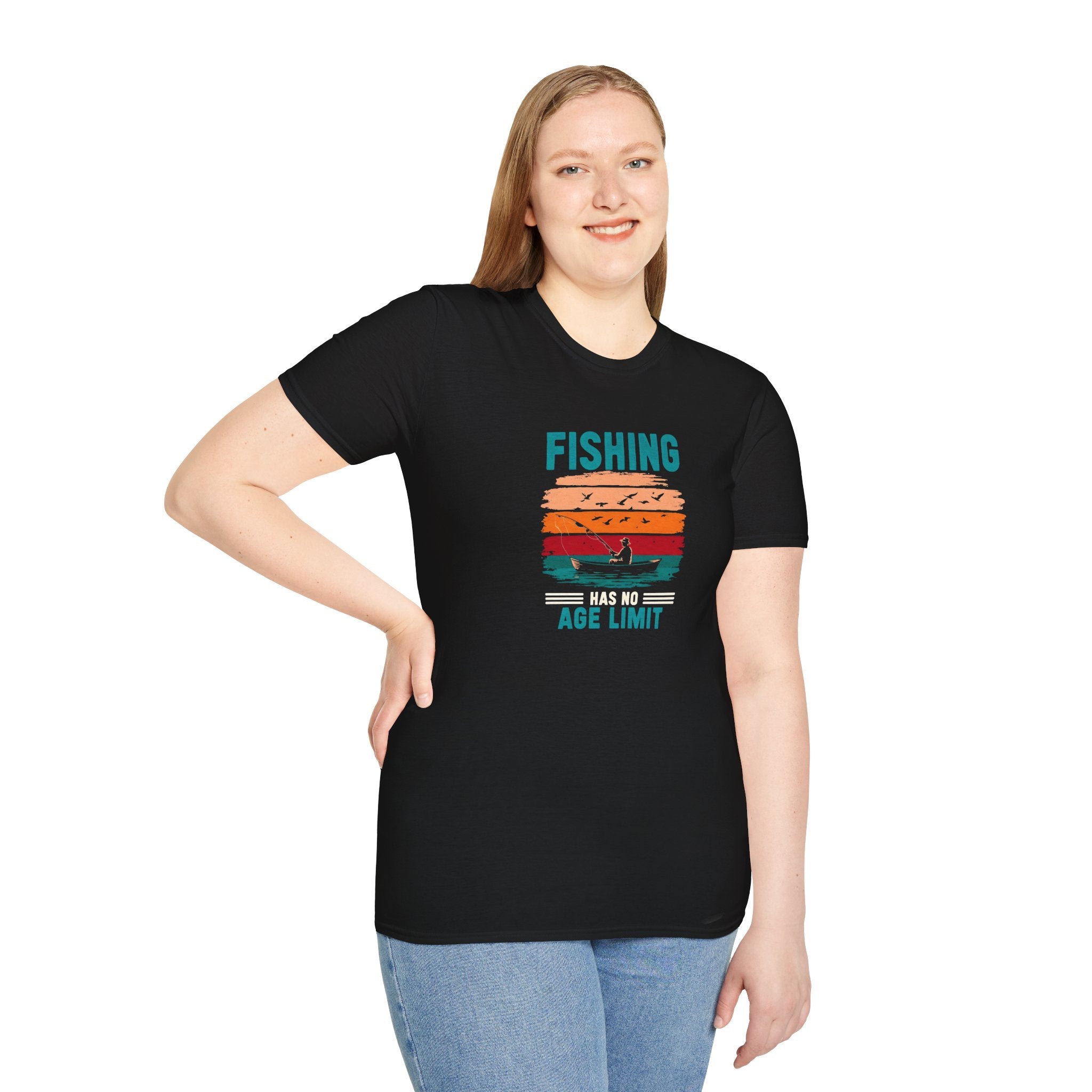 Fishing Age Limit T-Shirt, Unisex Softstyle Tee, Perfect Gift for Fishing Enthusiasts, Summer Apparel, Great for Birthdays, Father’s Day