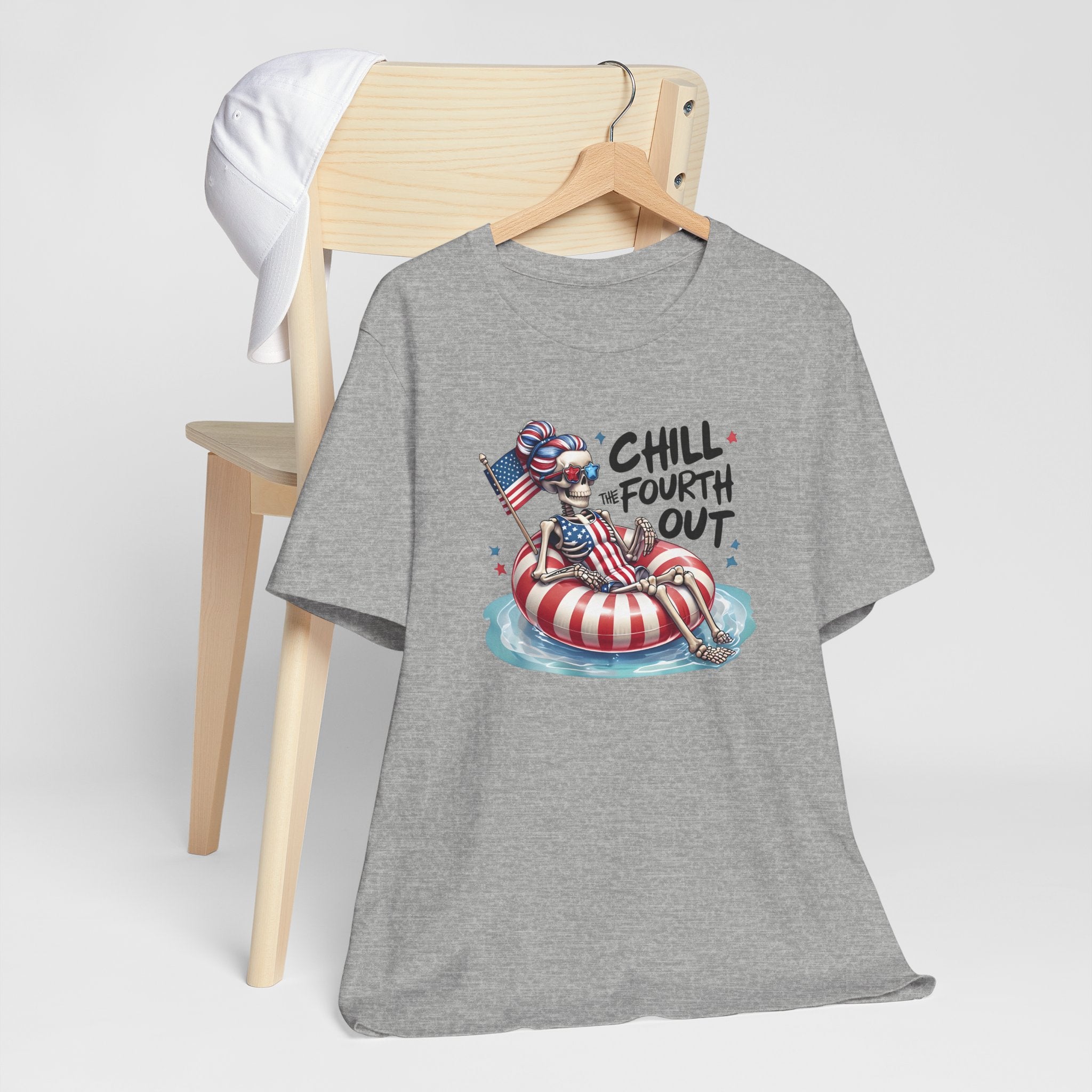 Fourth of July Chill T-Shirt — "Chill Fourth Out" Patriotic Skeleton Pool Tee