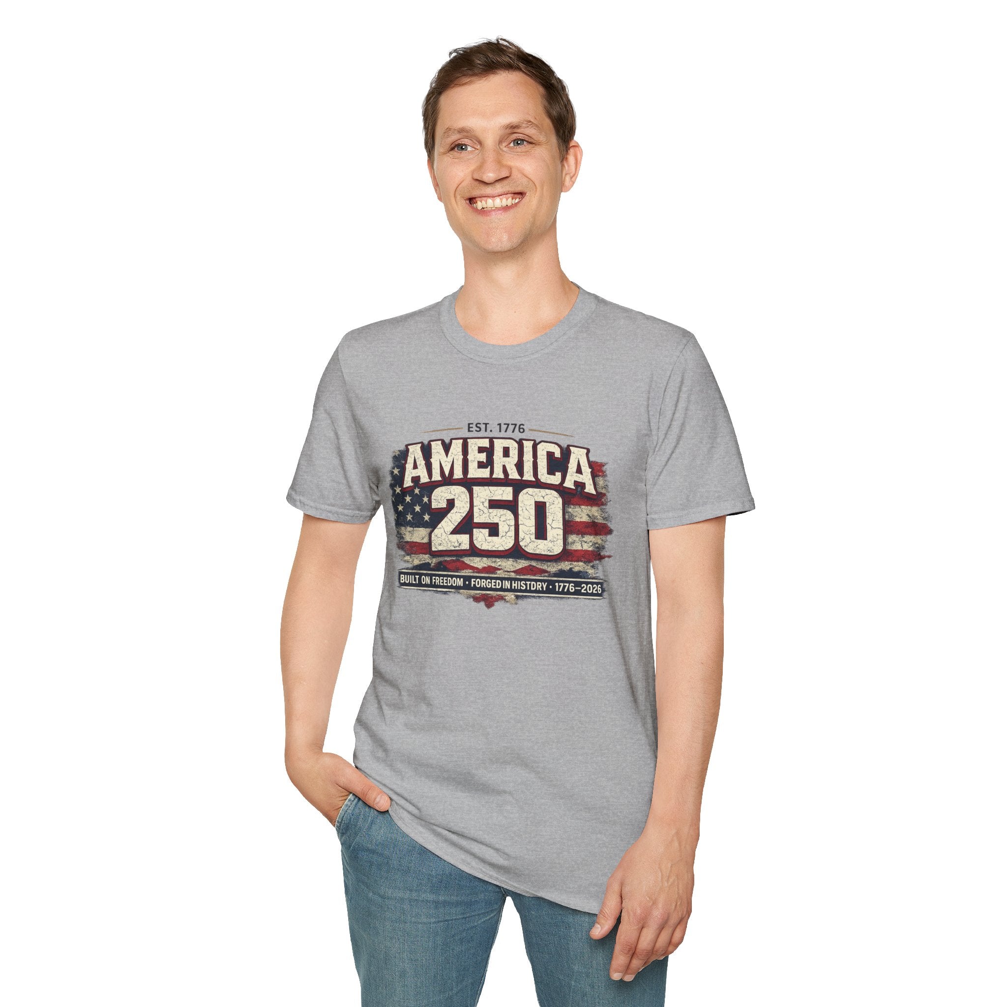 America 250 Vintage Flag T-Shirt — 1776–2026 Patriotic Independence Tee