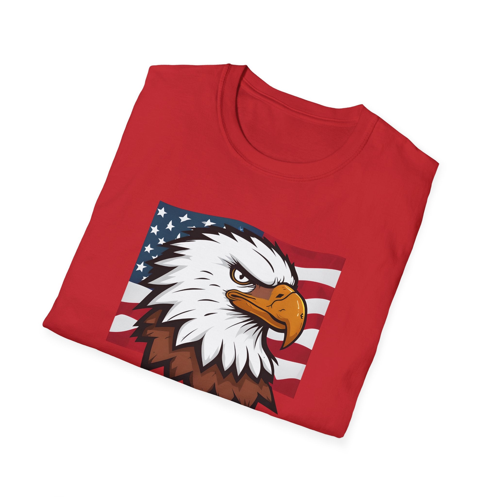 Patriotic Eagle Graphic T-Shirt, Unisex Softstyle Tee for Independence Day, Casual Wear, Gift for Veterans, American Pride Clothing