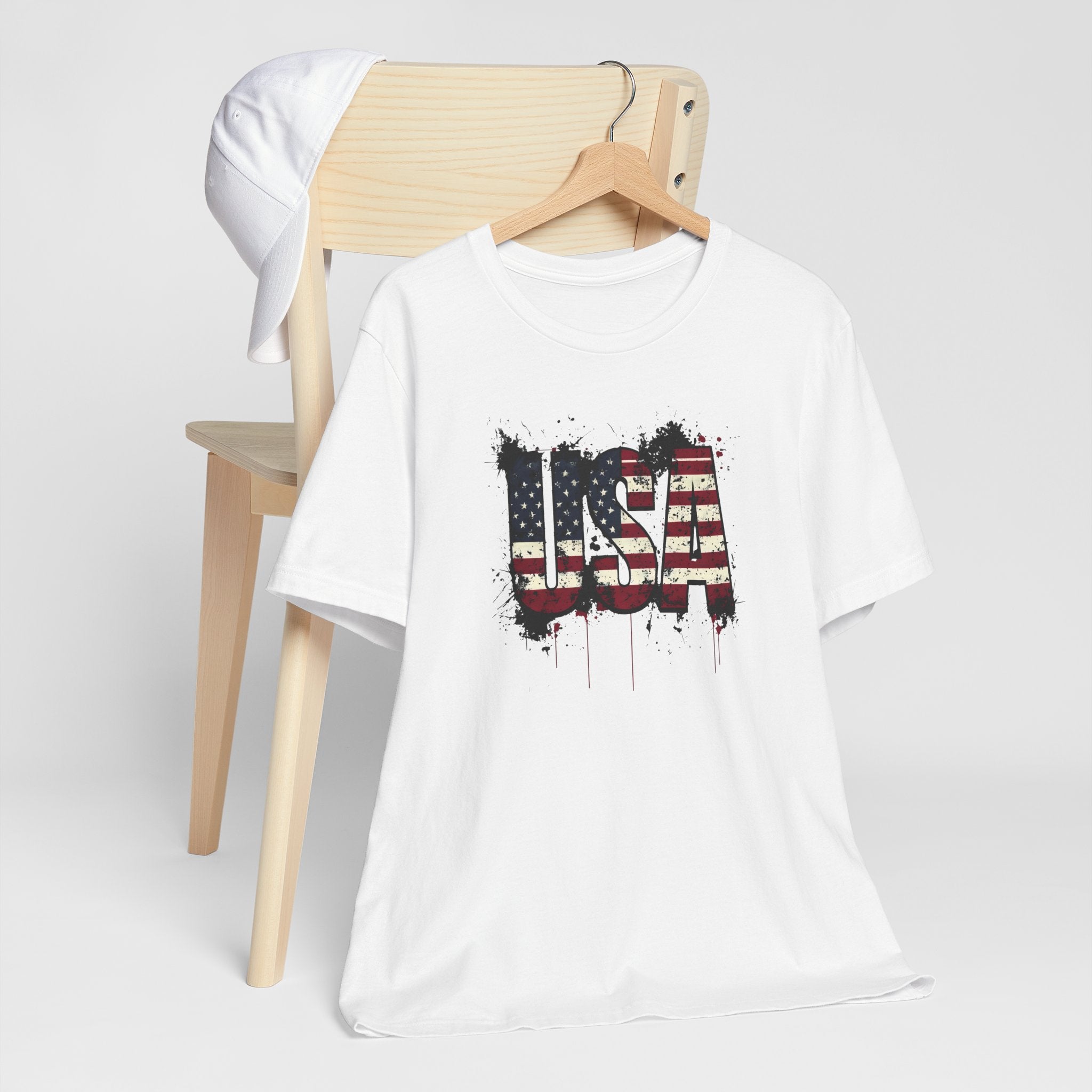 USA Paint Splatter T-Shirt — Patriotic American Flag Tee