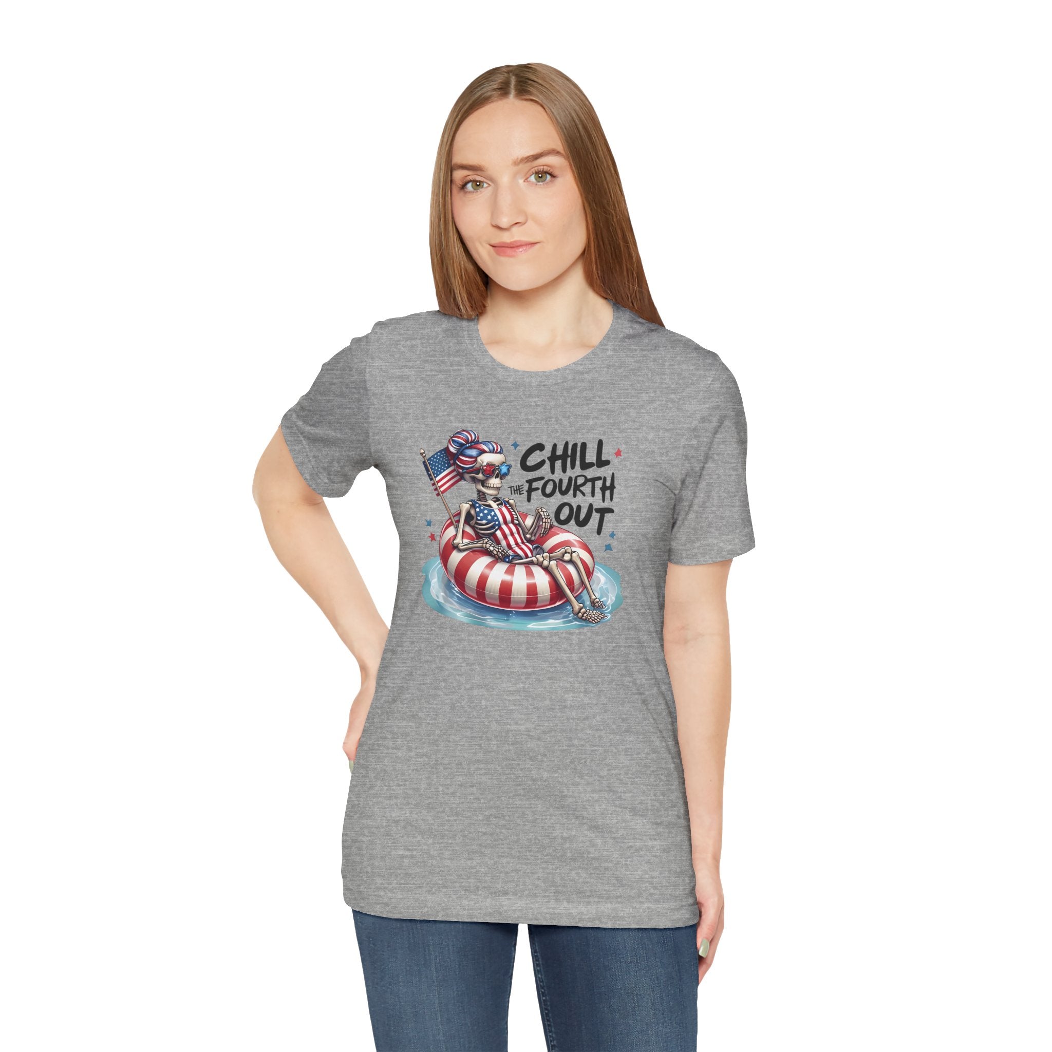 Fourth of July Chill T-Shirt — "Chill Fourth Out" Patriotic Skeleton Pool Tee