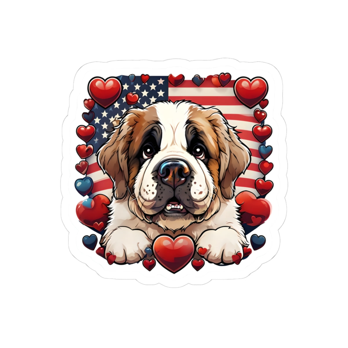 St. Bernard Love Stickers, Dog Lover Decor, Cute Pet Accessories, Valentine's Day Gifts, USA Flag Puppy Stickers