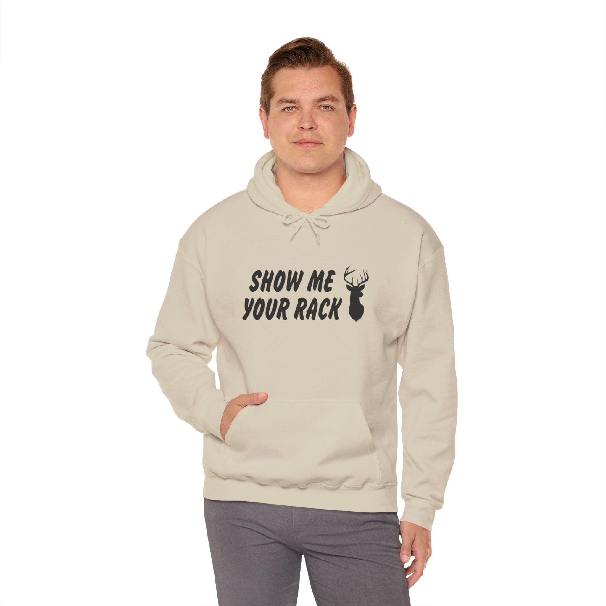 Funny Hunting Hoodie - Show Me Your Rack, Unisex Sweatshirt for Outdoors, Gift for Hunters, Casual Wear, Holiday Apparel