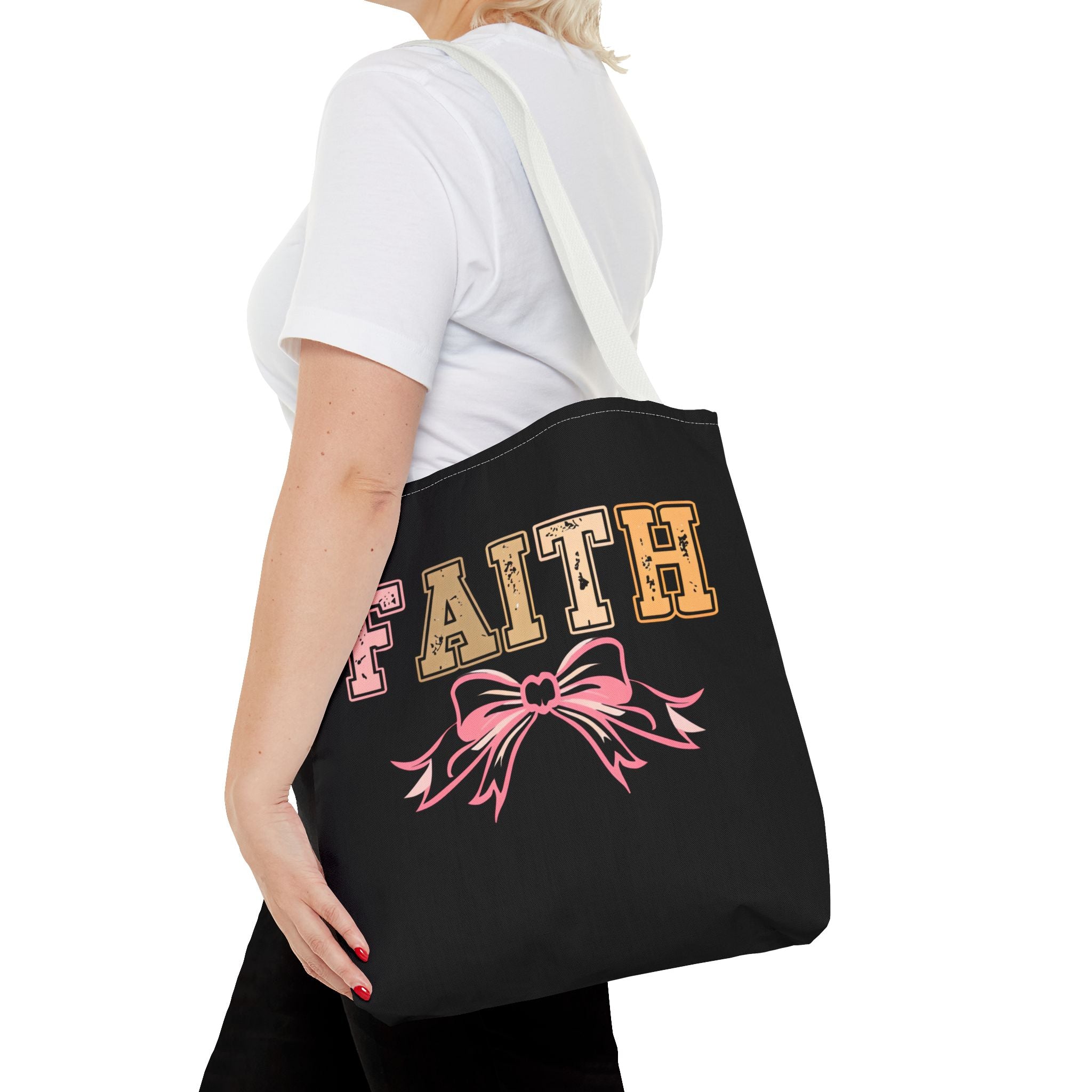 Faith Tote Bag with Bow Design, Inspirational Gift for Her, Everyday Shopping Bag, Faith-Based Gift, Religious Tote, Faith Quote Bag