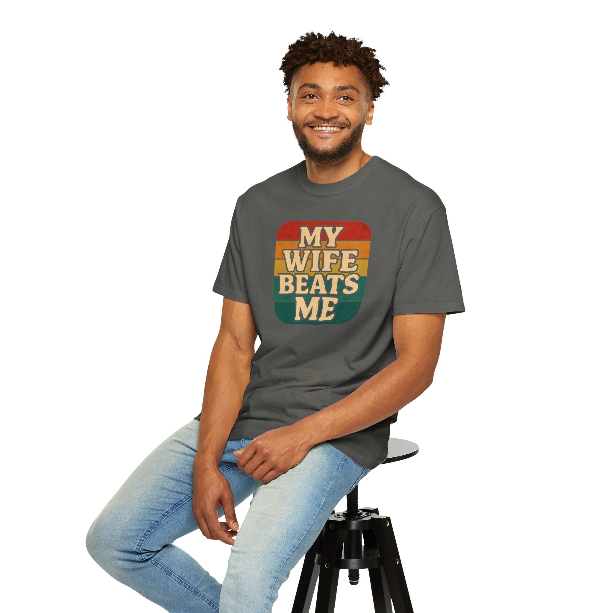 Humorous Unisex T-Shirt - 'My Wife Beats Me' Design