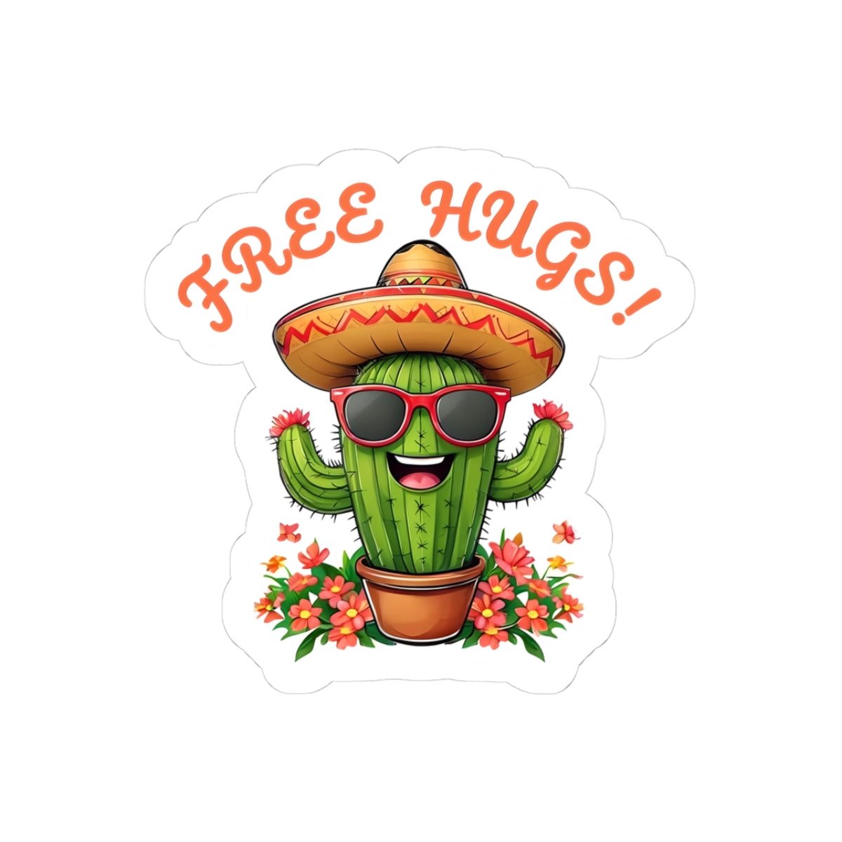 Fun Cactus Stickers - "FREE HUGS!" - Cute Vinyl Decals for All Occasions