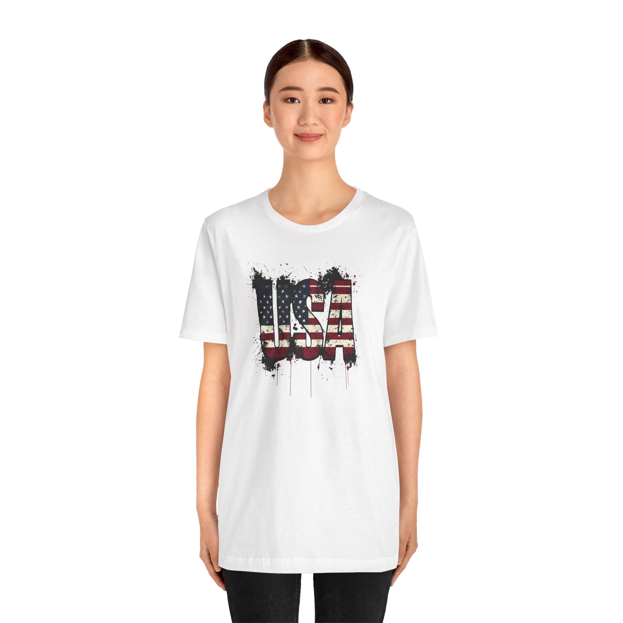 USA Paint Splatter T-Shirt — Patriotic American Flag Tee
