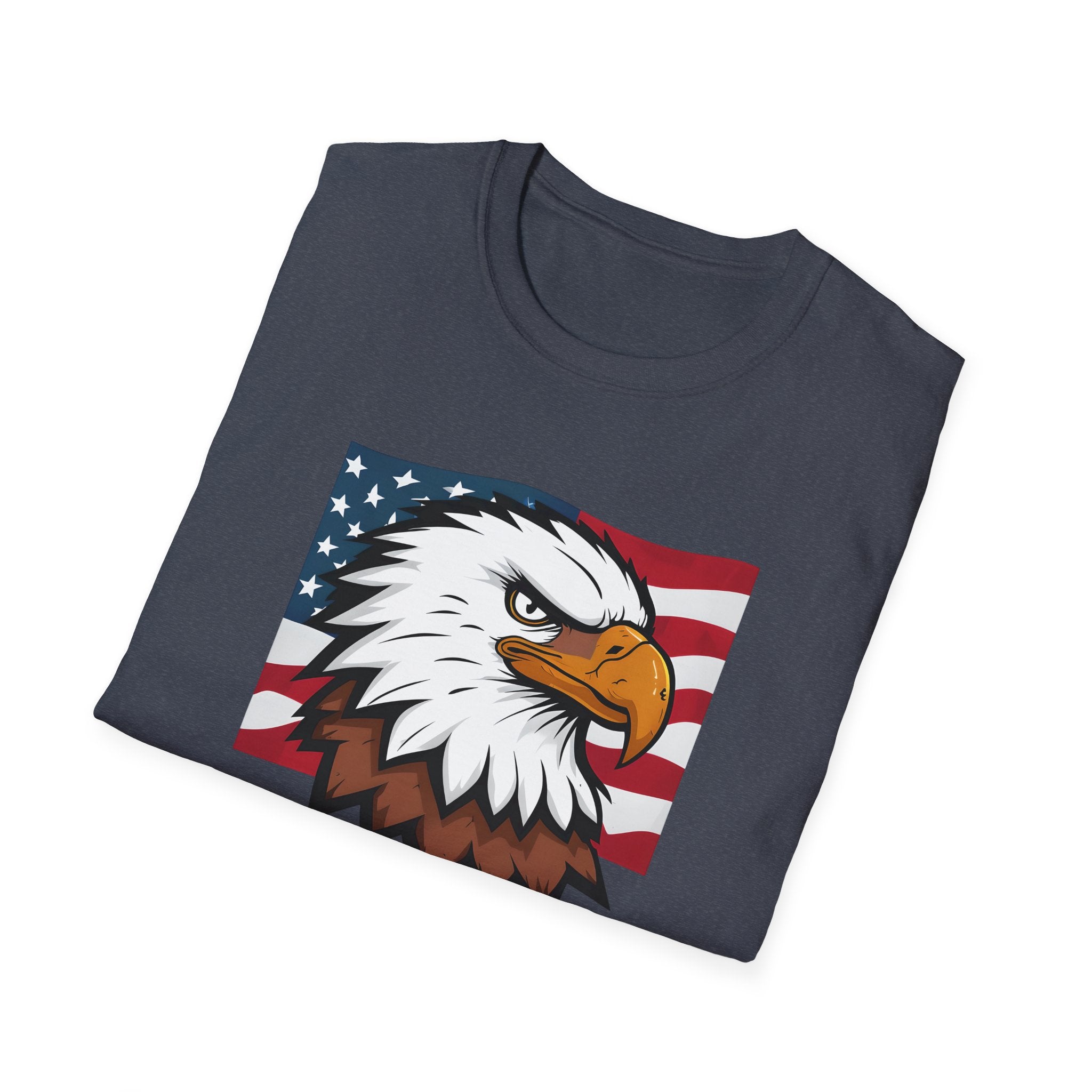 Patriotic Eagle Graphic T-Shirt, Unisex Softstyle Tee for Independence Day, Casual Wear, Gift for Veterans, American Pride Clothing