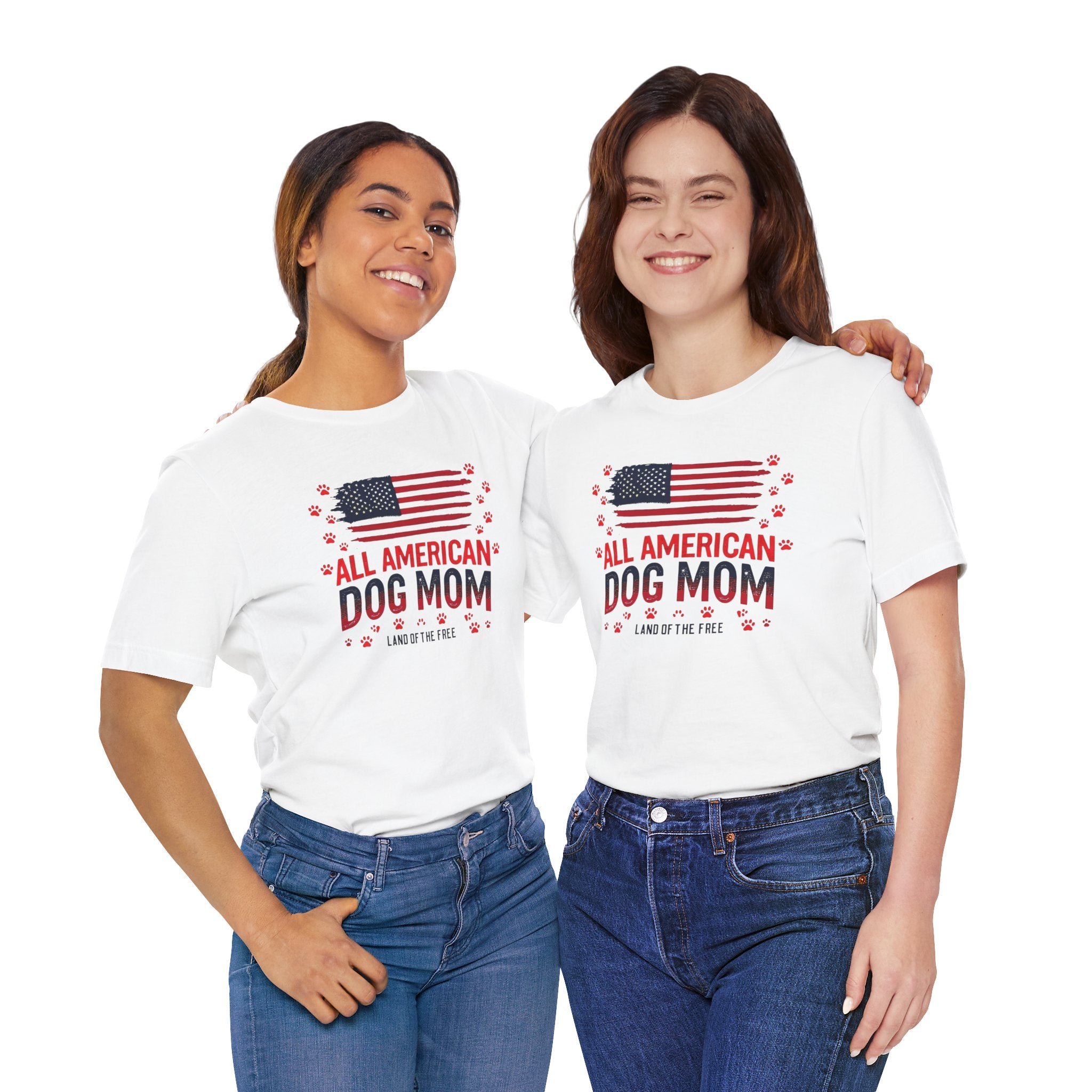 All American Dog Mom T-Shirt – Patriotic ‘Land of the Free’ Dog Mom Tee
