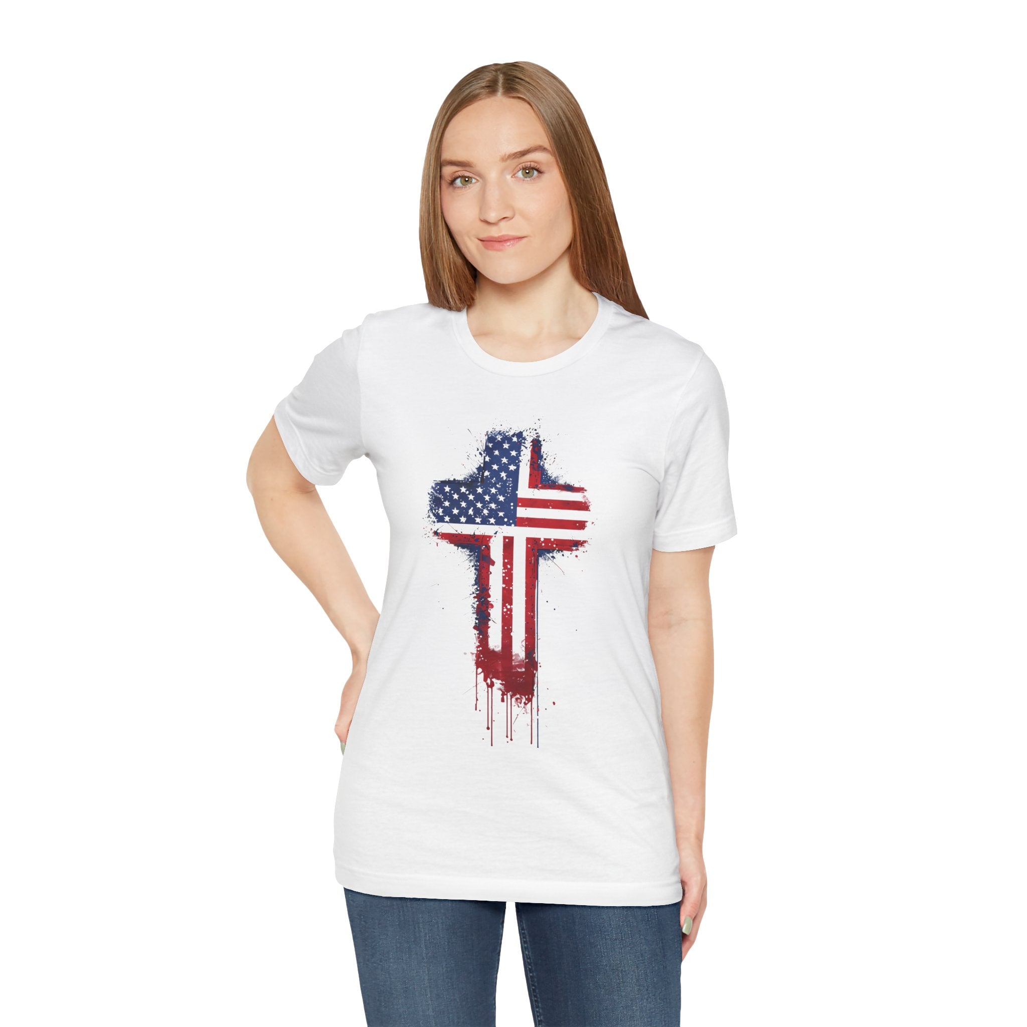 American Flag Cross T-Shirt — Patriotic Distressed USA Cross Tee