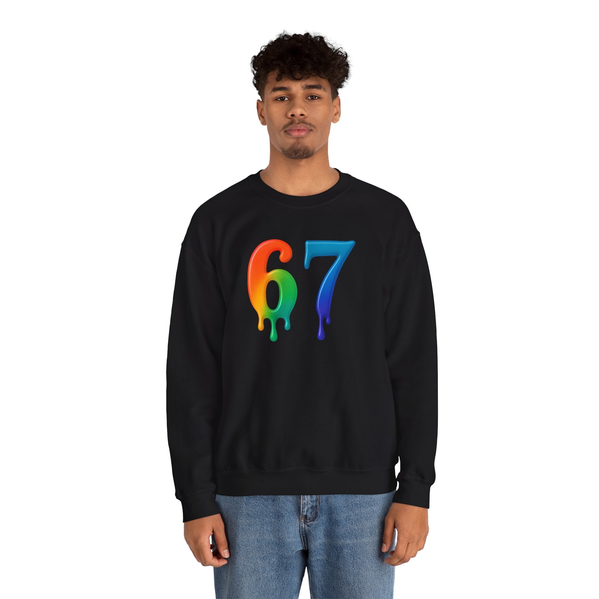 Colorful Drip 67 Sweatshirt, Cozy Unisex Crewneck, Gift for Friends, Rainbow Sweatshirt, Casual Everyday Wear, Birthday Apparel