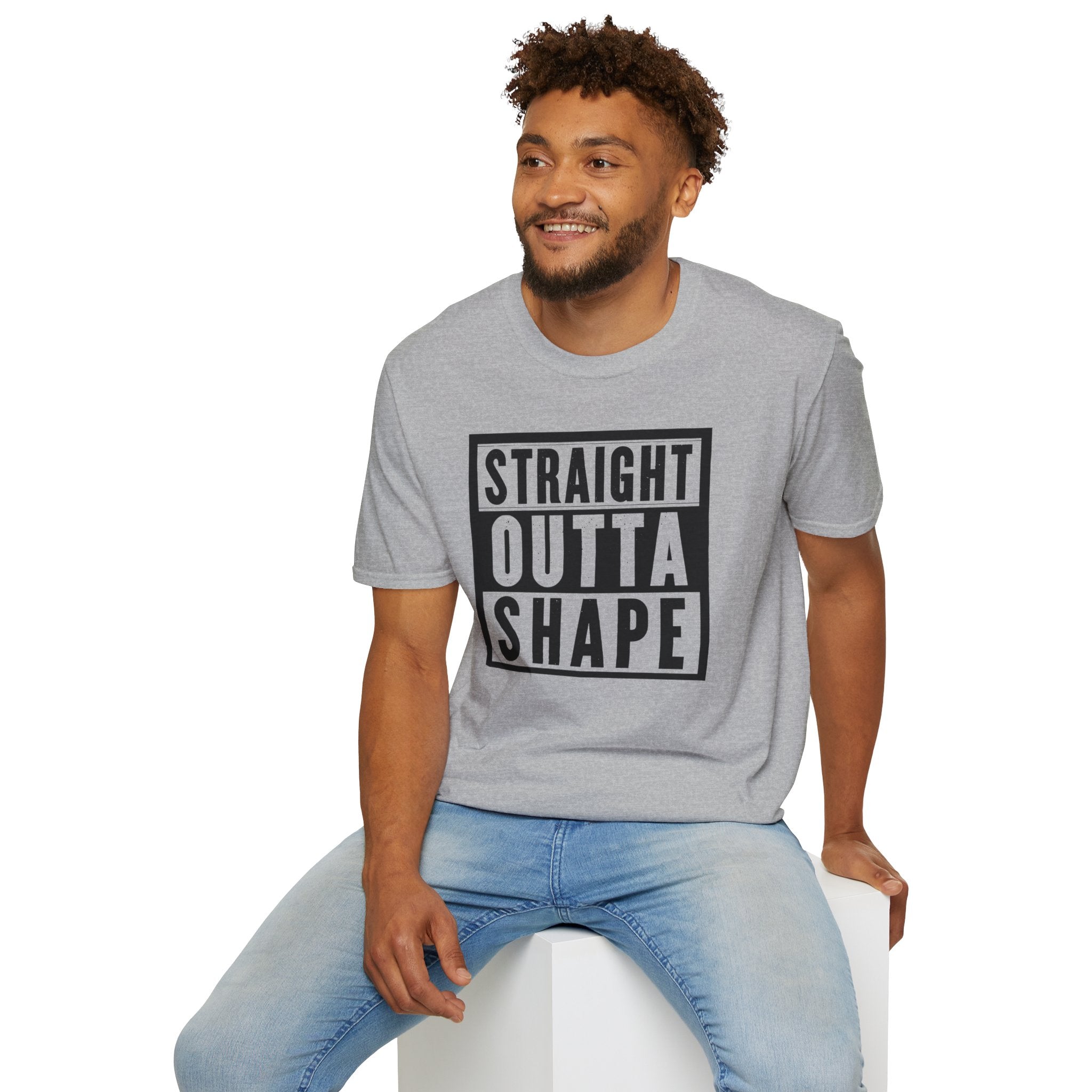 Straight Outta Shape Unisex Softstyle T-Shirt - Funny Workout Tee, Gift for Gym Lovers, Fitness Humor, Casual Wear, Everyday T-Shirt