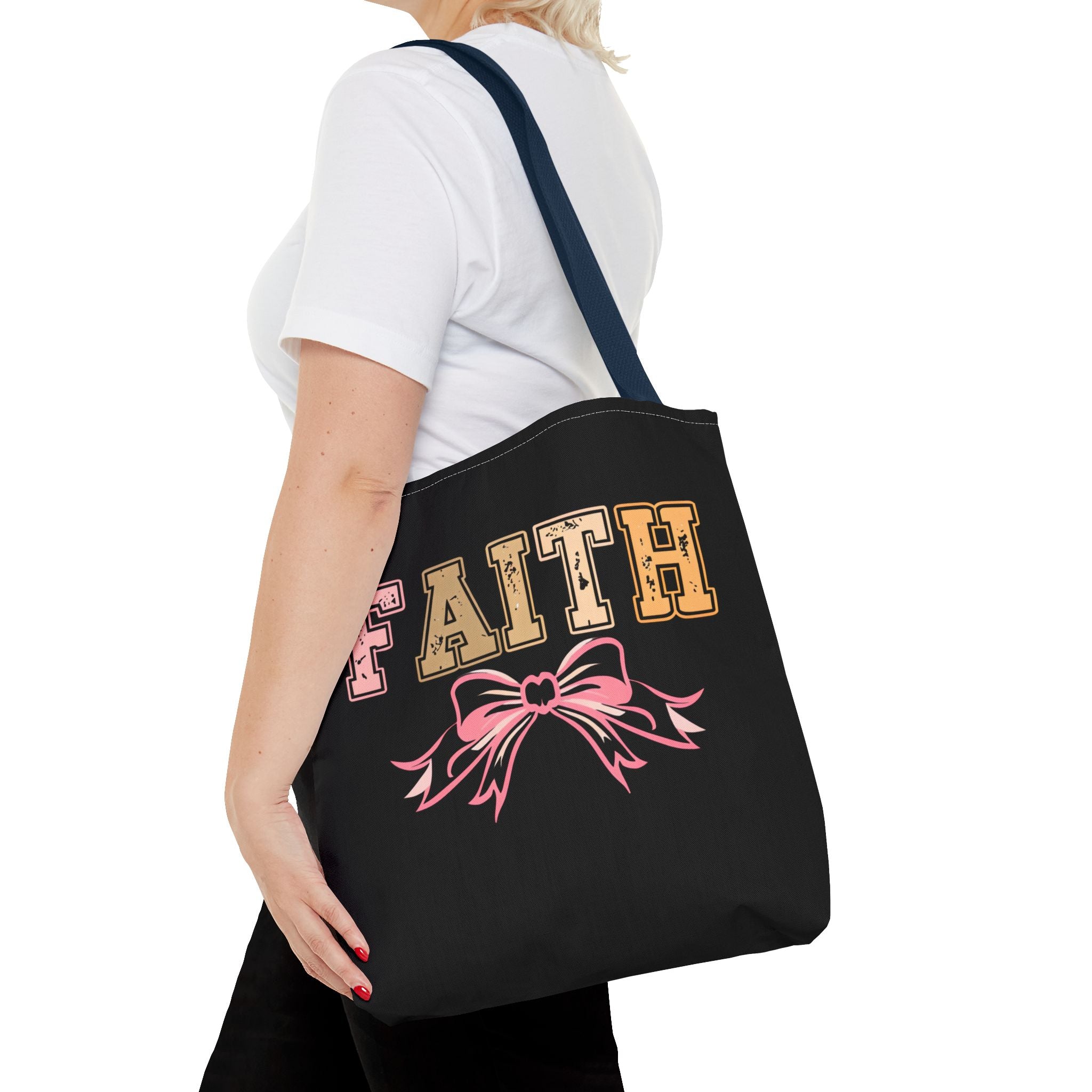 Faith Tote Bag with Bow Design, Inspirational Gift for Her, Everyday Shopping Bag, Faith-Based Gift, Religious Tote, Faith Quote Bag