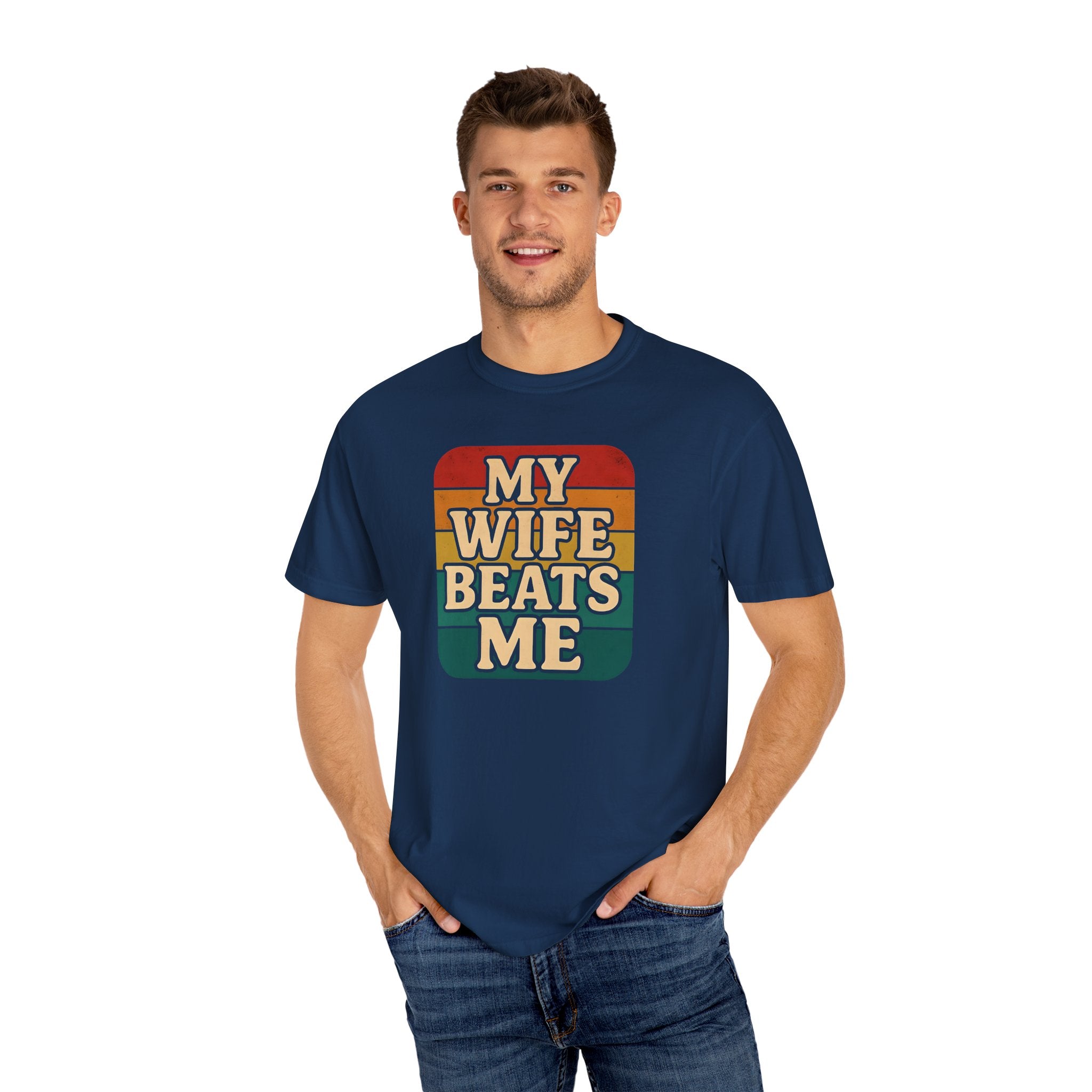 Humorous Unisex T-Shirt - 'My Wife Beats Me' Design