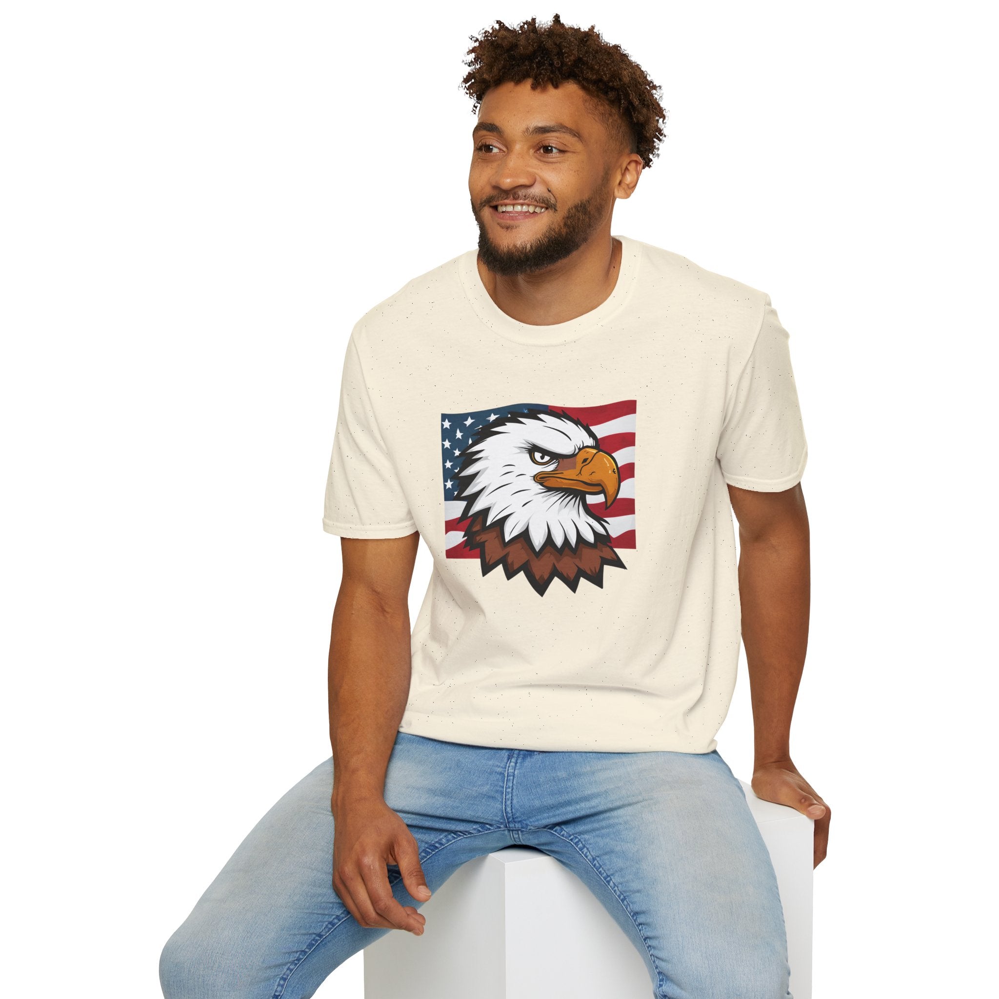 Patriotic Eagle Graphic T-Shirt, Unisex Softstyle Tee for Independence Day, Casual Wear, Gift for Veterans, American Pride Clothing