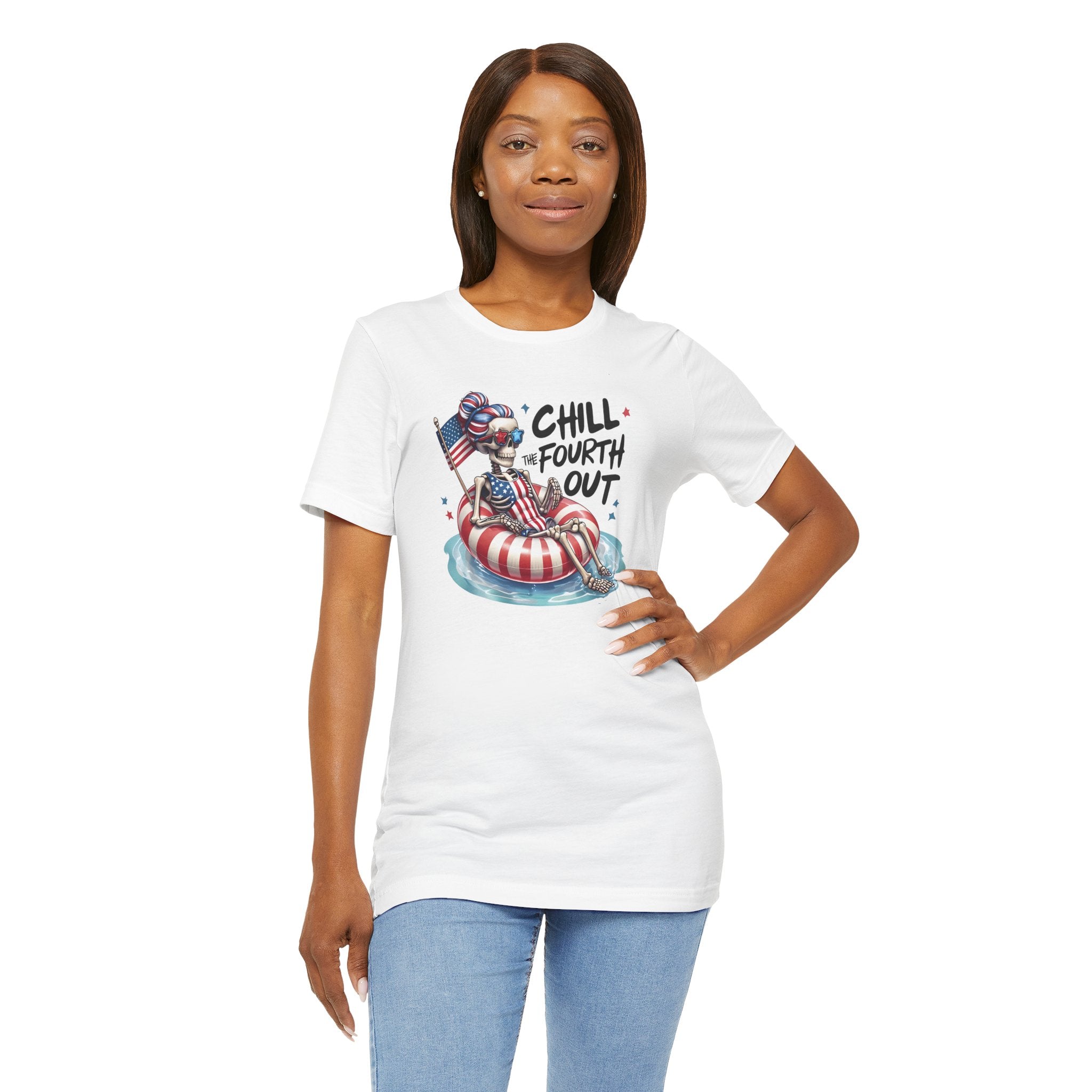 Fourth of July Chill T-Shirt — "Chill Fourth Out" Patriotic Skeleton Pool Tee