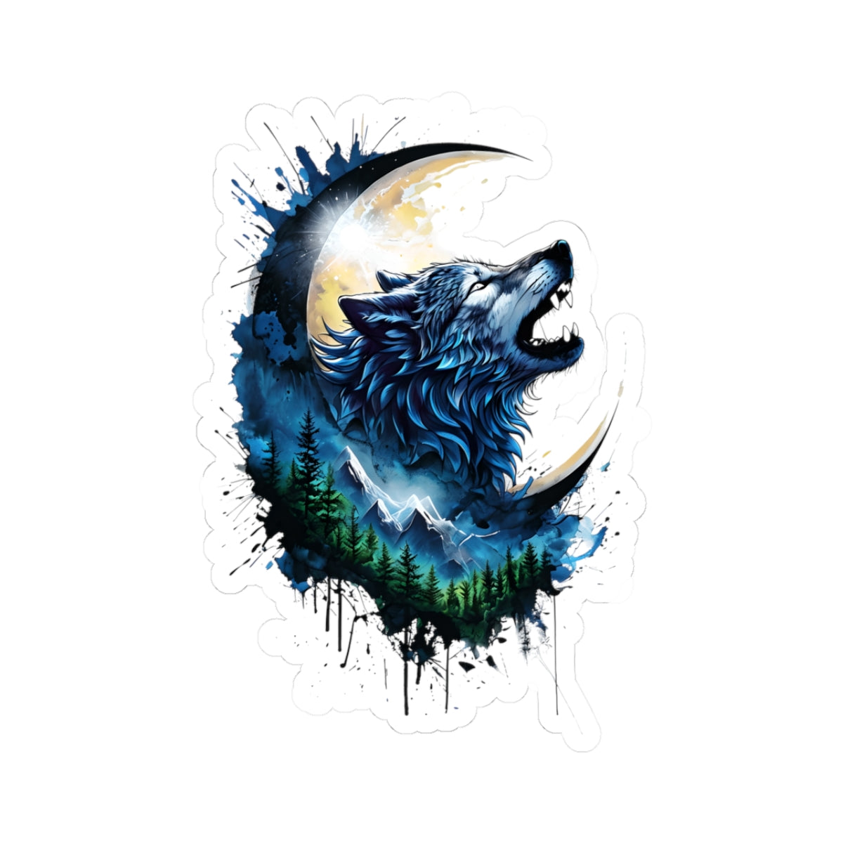 Nature-Inspired Wolf Kiss-Cut Stickers | Outdoor Adventure, Wilderness Decor, Laptop Stickers, Gift for Nature Lovers, Moon Phase Art