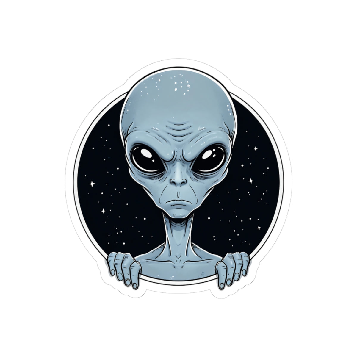Alien Peeking Sticker — Cute Blue ET Space Laptop Decal (Kiss-Cut)