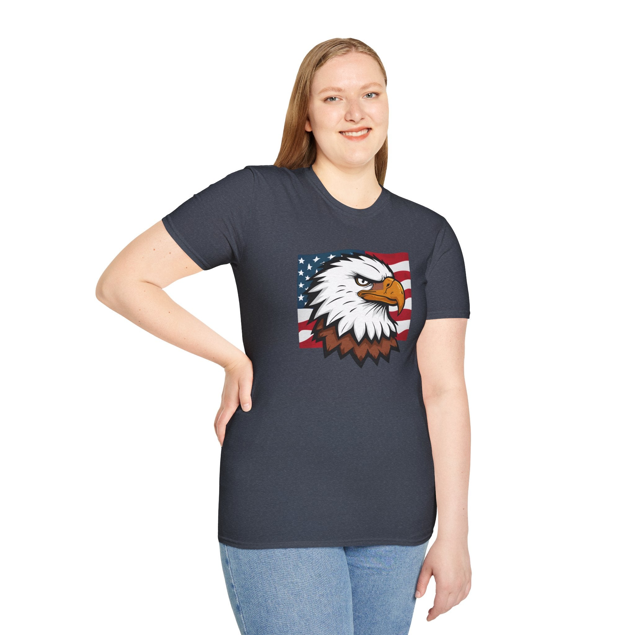 Patriotic Eagle Graphic T-Shirt, Unisex Softstyle Tee for Independence Day, Casual Wear, Gift for Veterans, American Pride Clothing
