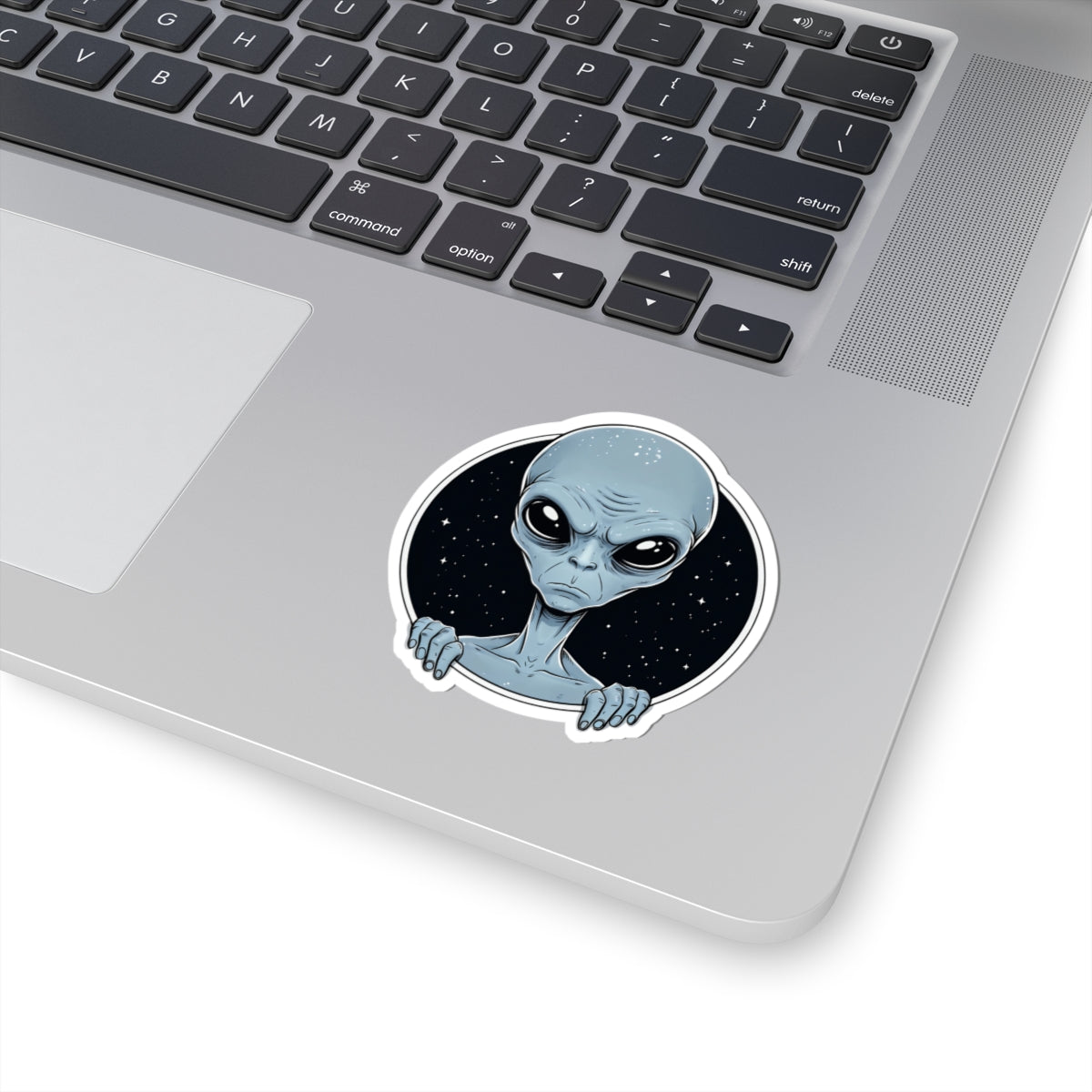 Alien Peeking Sticker — Cute Blue ET Space Laptop Decal (Kiss-Cut)