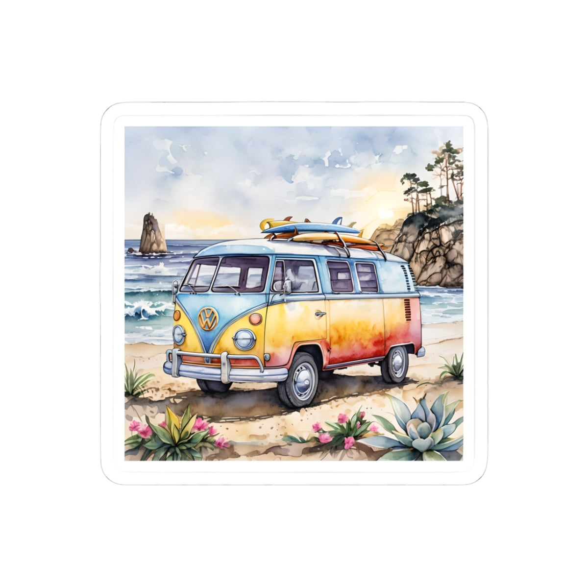 Bohemian Camper Stickers - Colorful Surf Van Decals for Travel Lovers, Laptop Stickers, Beach Decor, Gift for Surfers
