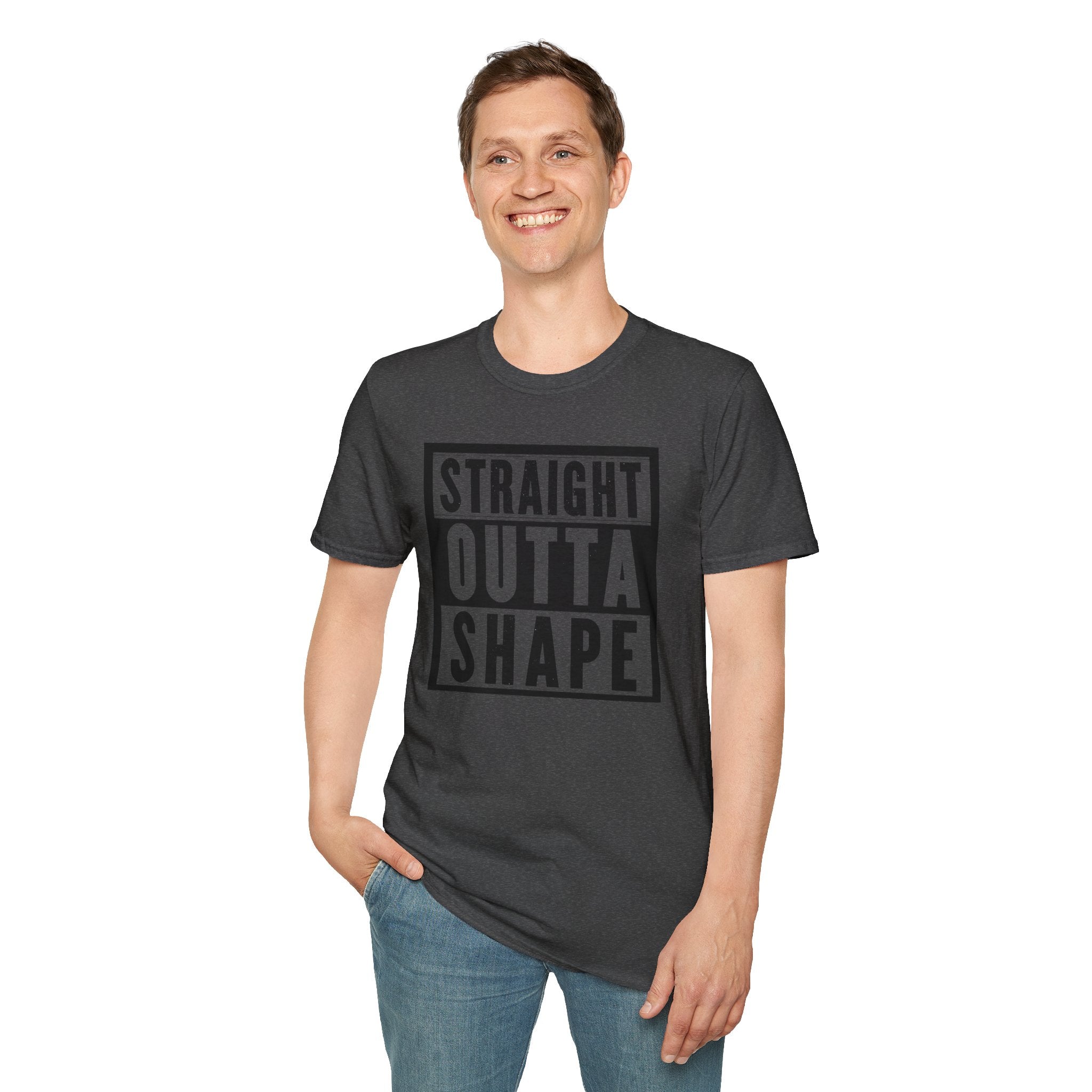Straight Outta Shape Unisex Softstyle T-Shirt - Funny Workout Tee, Gift for Gym Lovers, Fitness Humor, Casual Wear, Everyday T-Shirt
