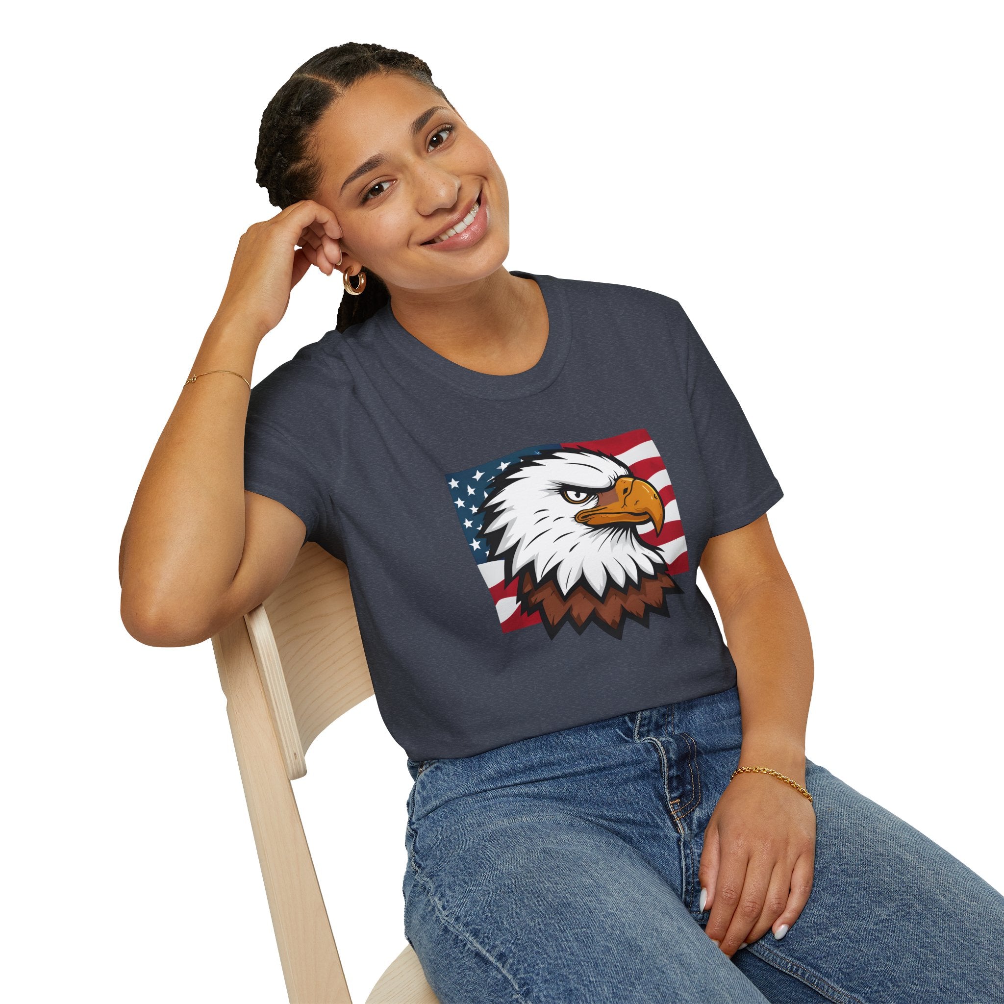 Patriotic Eagle Graphic T-Shirt, Unisex Softstyle Tee for Independence Day, Casual Wear, Gift for Veterans, American Pride Clothing