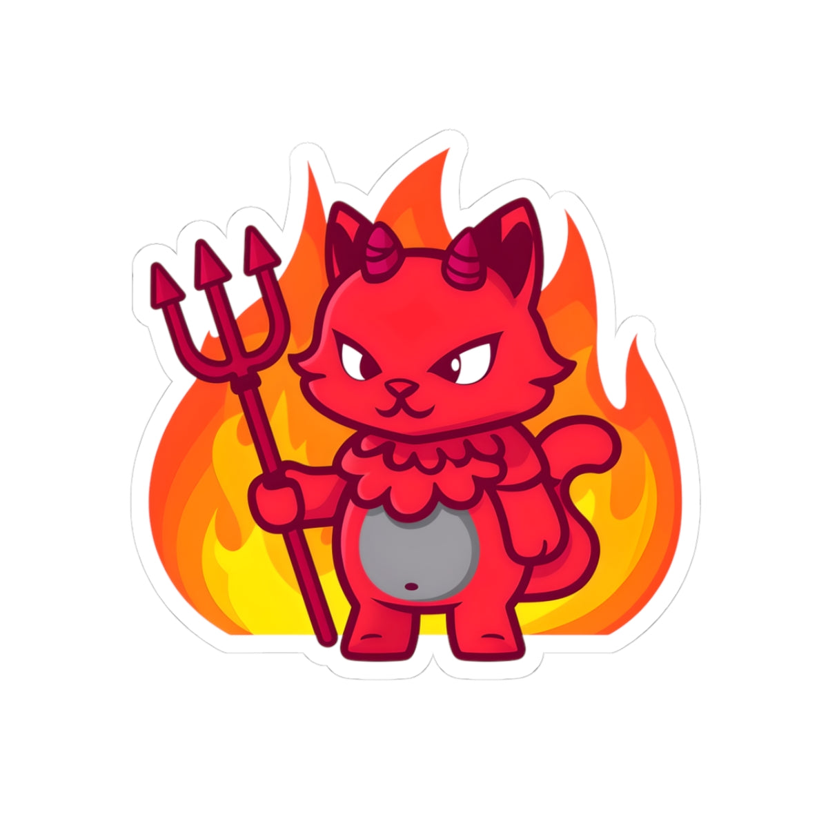 Fiery Demon Cat Kiss-Cut Sticker | Fun Vinyl Decal for Laptops & Water Bottles | Cute Devil Design