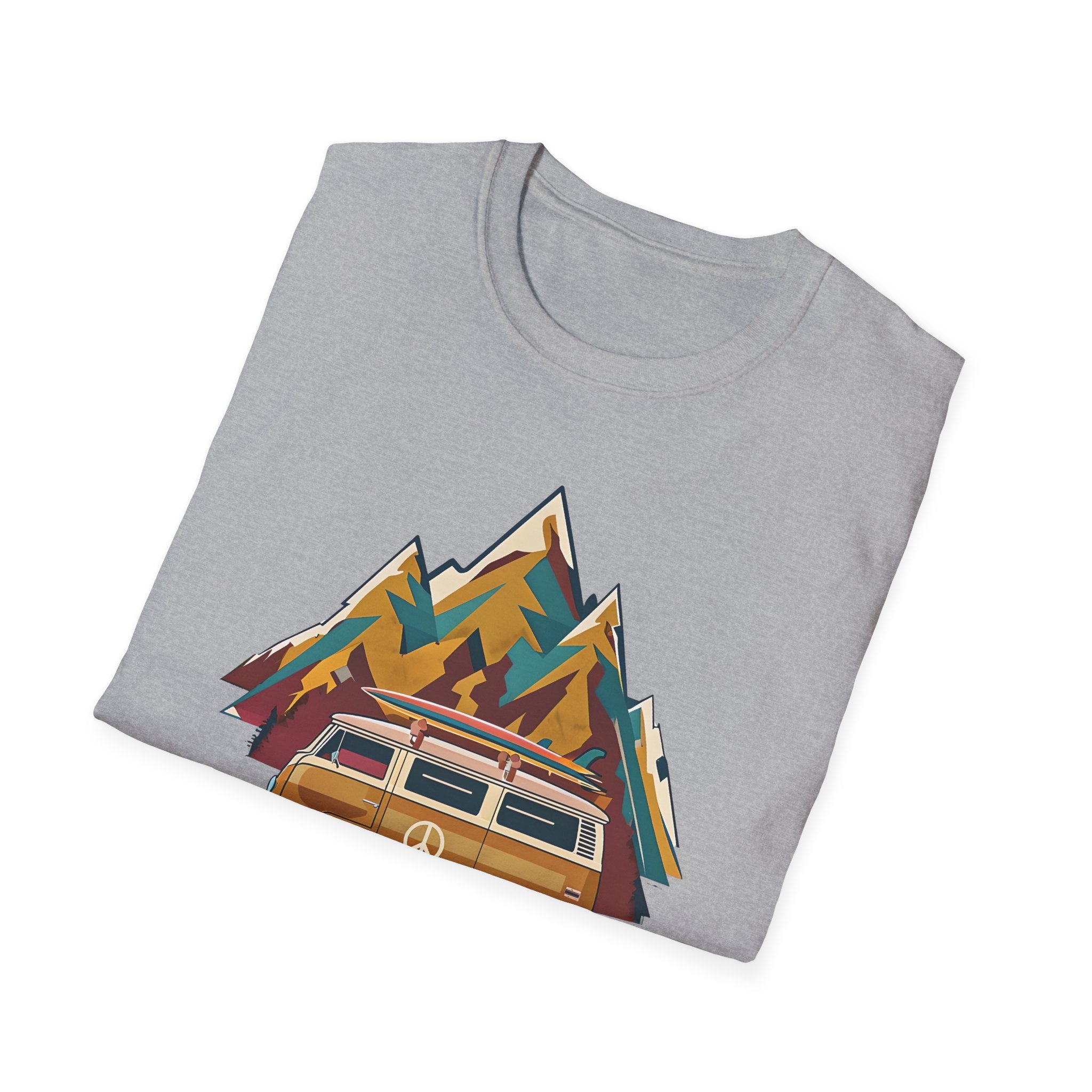 Retro Camper Van T-Shirt — Vintage Mountain Adventure Graphic Tee