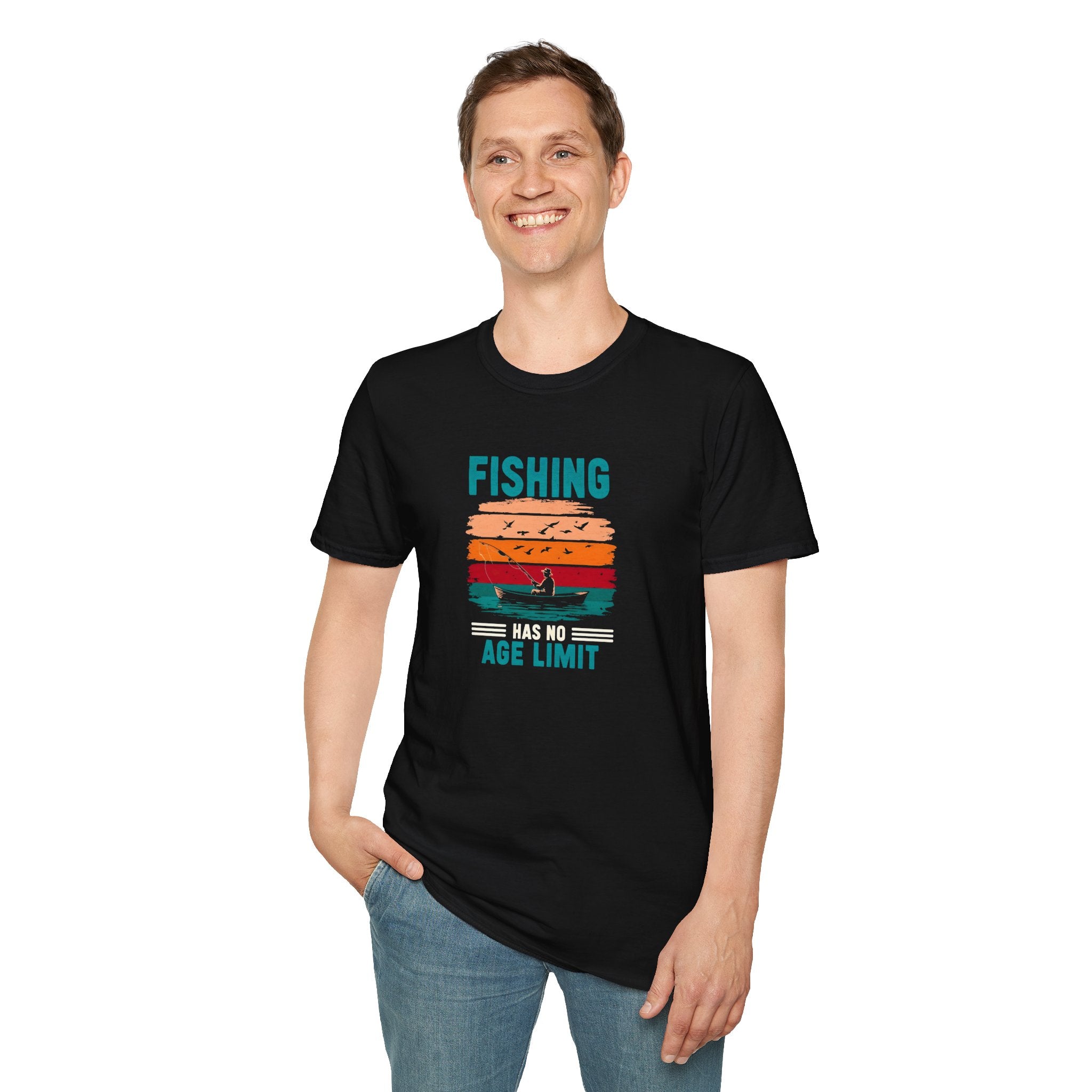 Fishing Age Limit T-Shirt, Unisex Softstyle Tee, Perfect Gift for Fishing Enthusiasts, Summer Apparel, Great for Birthdays, Father’s Day