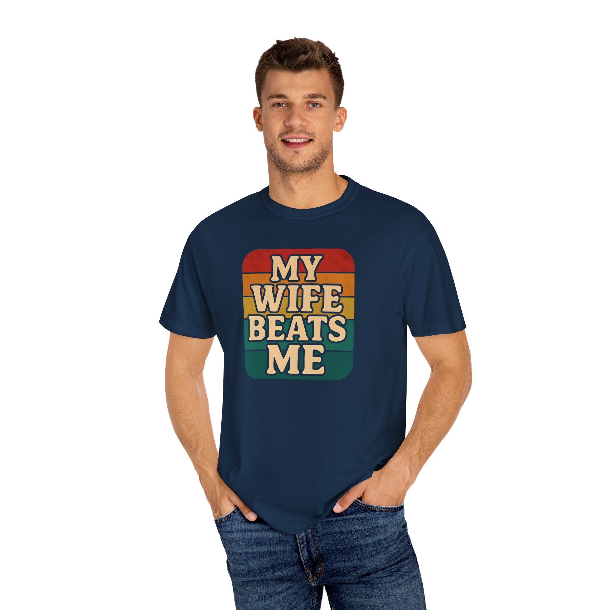 Humorous Unisex T-Shirt - 'My Wife Beats Me' Design