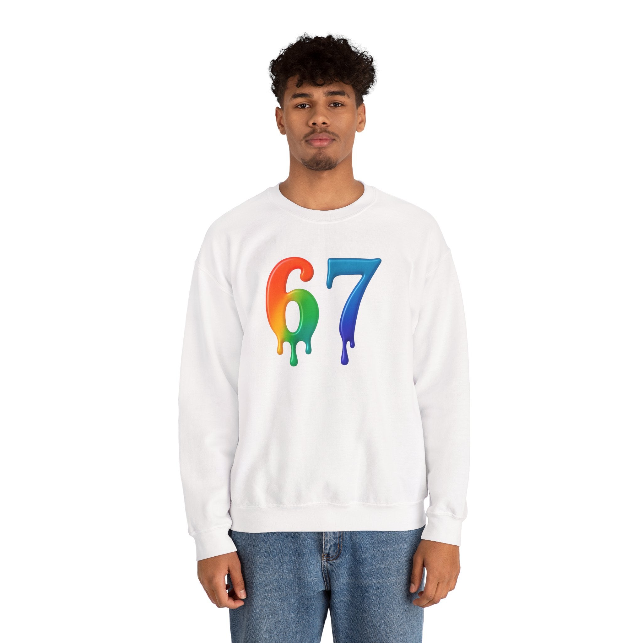 Colorful Drip 67 Sweatshirt, Cozy Unisex Crewneck, Gift for Friends, Rainbow Sweatshirt, Casual Everyday Wear, Birthday Apparel