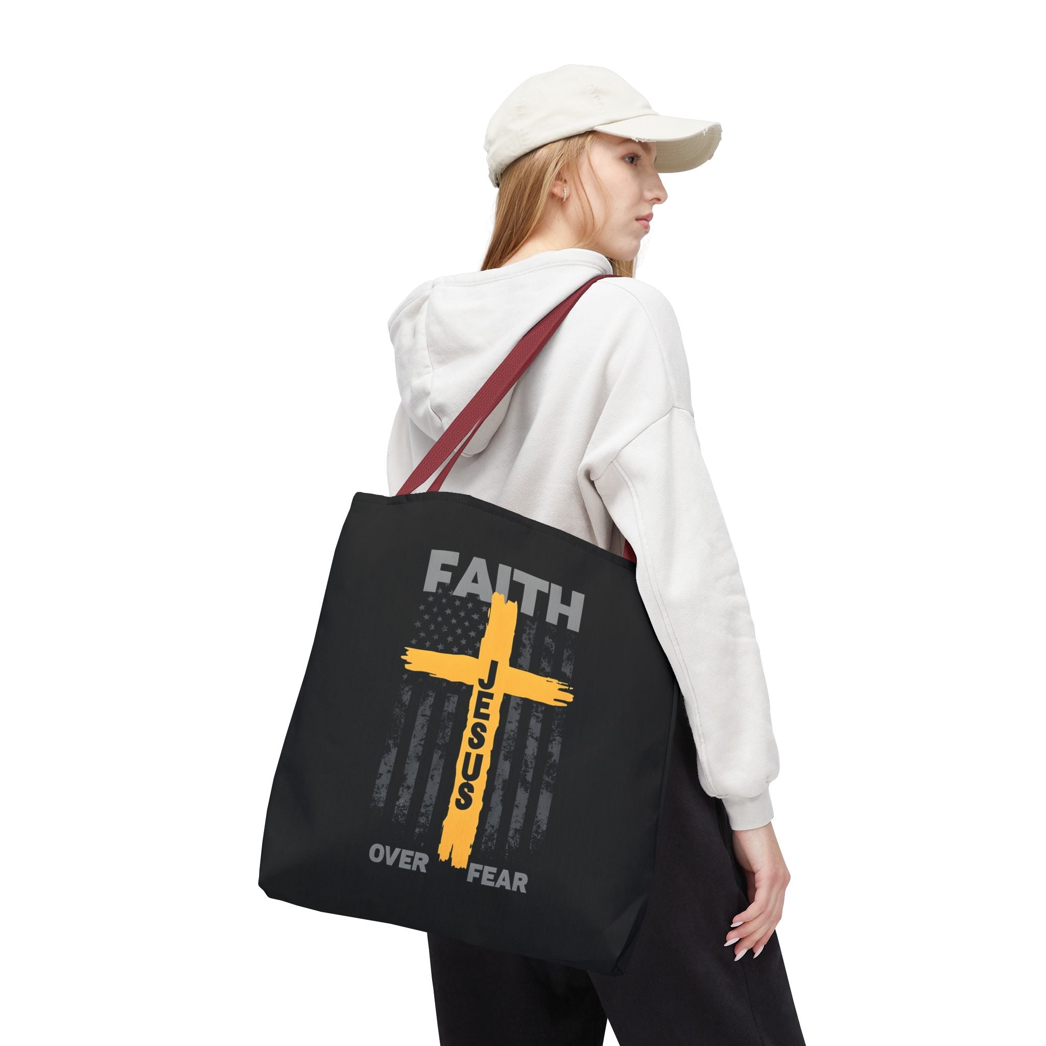 Faith Over Fear Tote Bag, Inspirational Bag, Bible Quote Tote, Christian Gift, Church Accessory, Motivational Bag