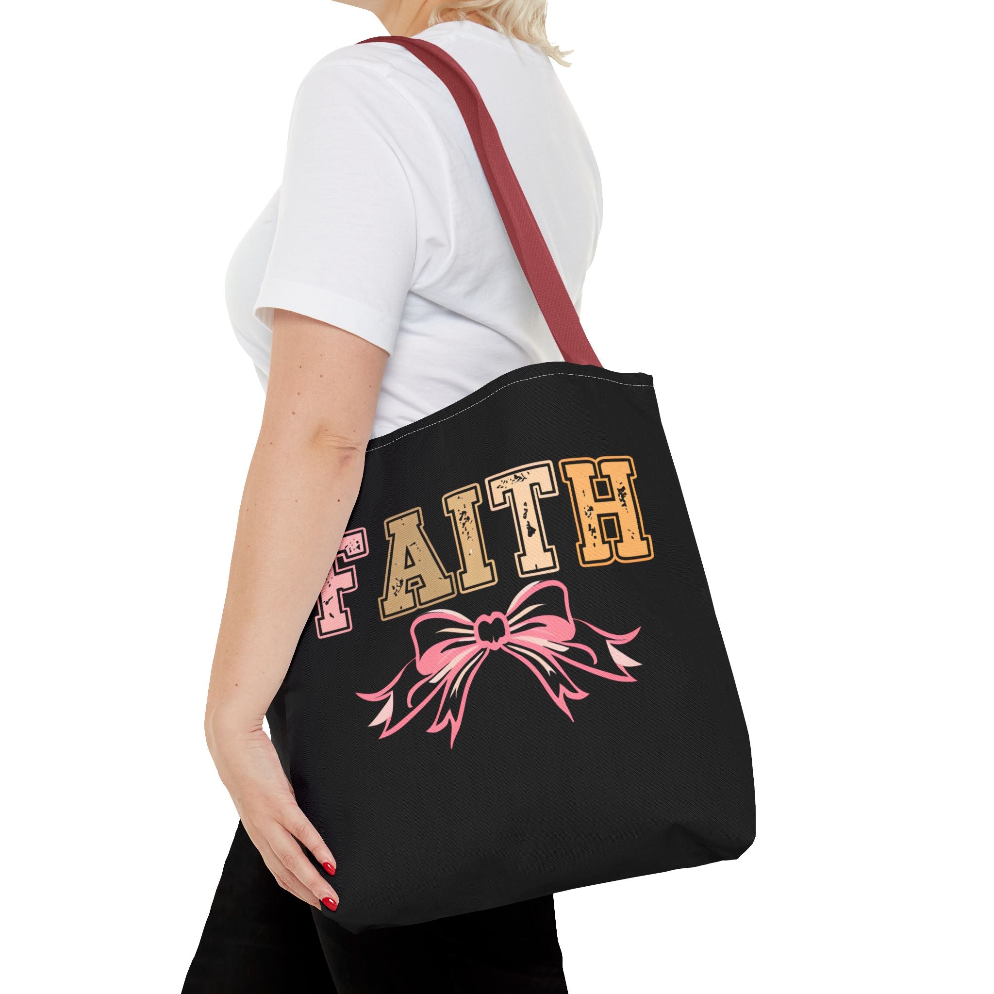Faith Tote Bag with Bow Design, Inspirational Gift for Her, Everyday Shopping Bag, Faith-Based Gift, Religious Tote, Faith Quote Bag