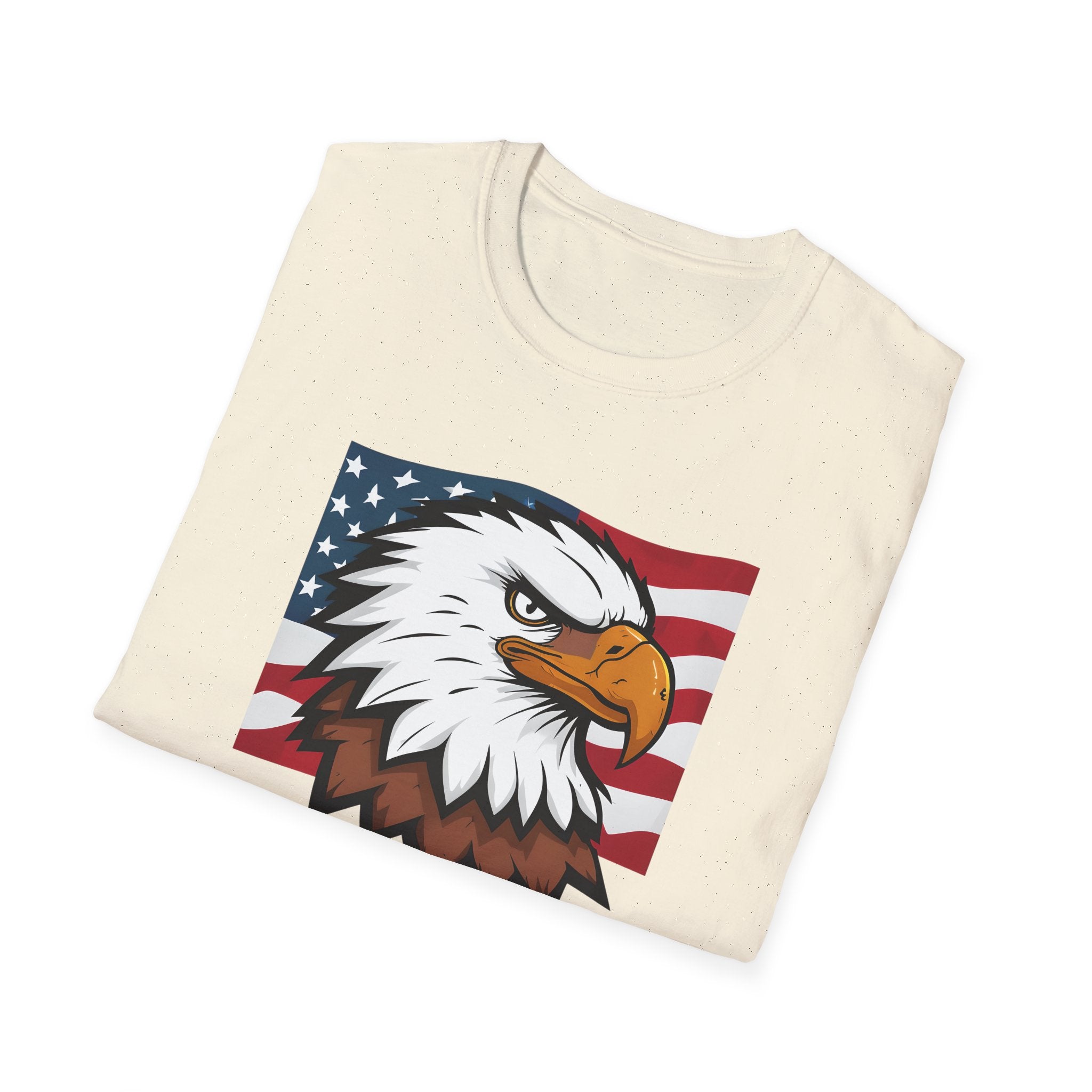 Patriotic Eagle Graphic T-Shirt, Unisex Softstyle Tee for Independence Day, Casual Wear, Gift for Veterans, American Pride Clothing