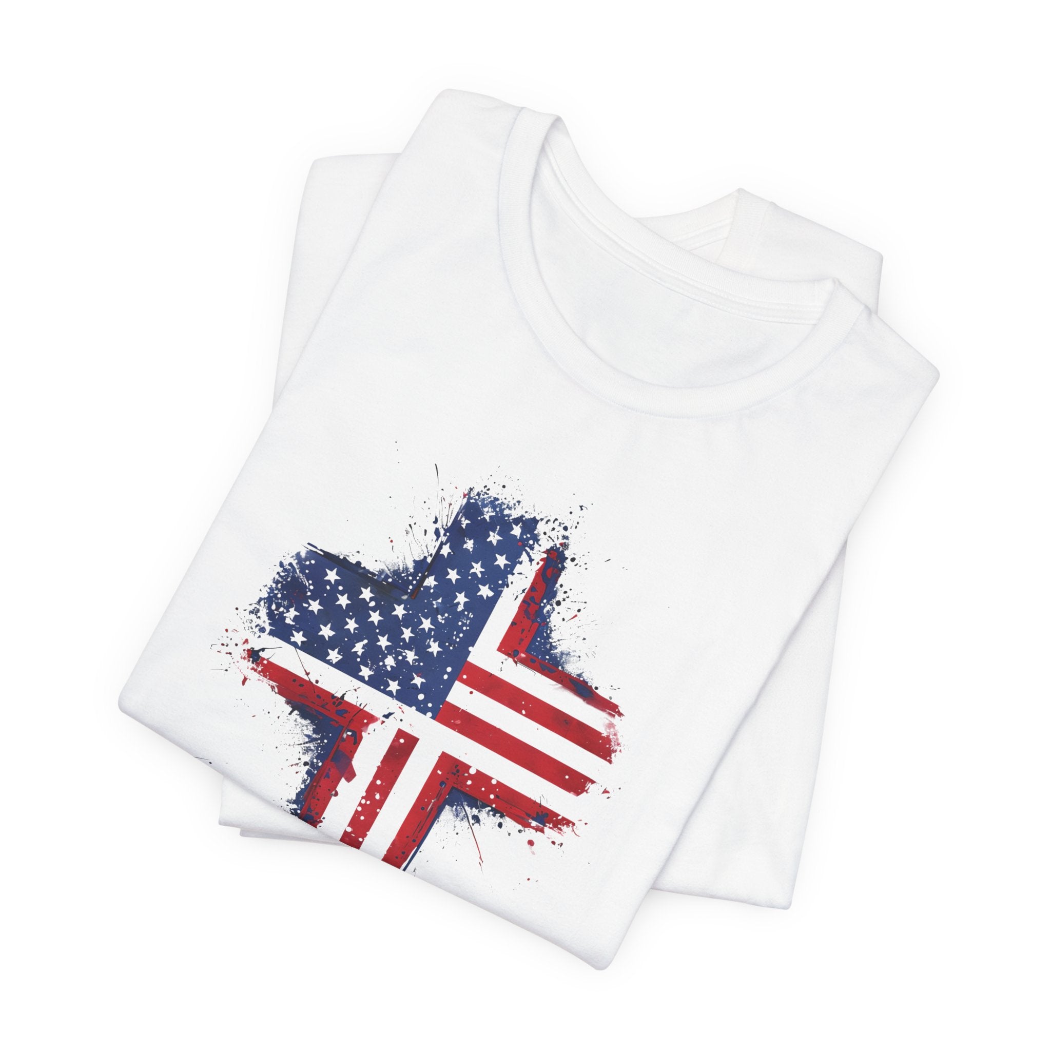 American Flag Cross T-Shirt — Patriotic Distressed USA Cross Tee