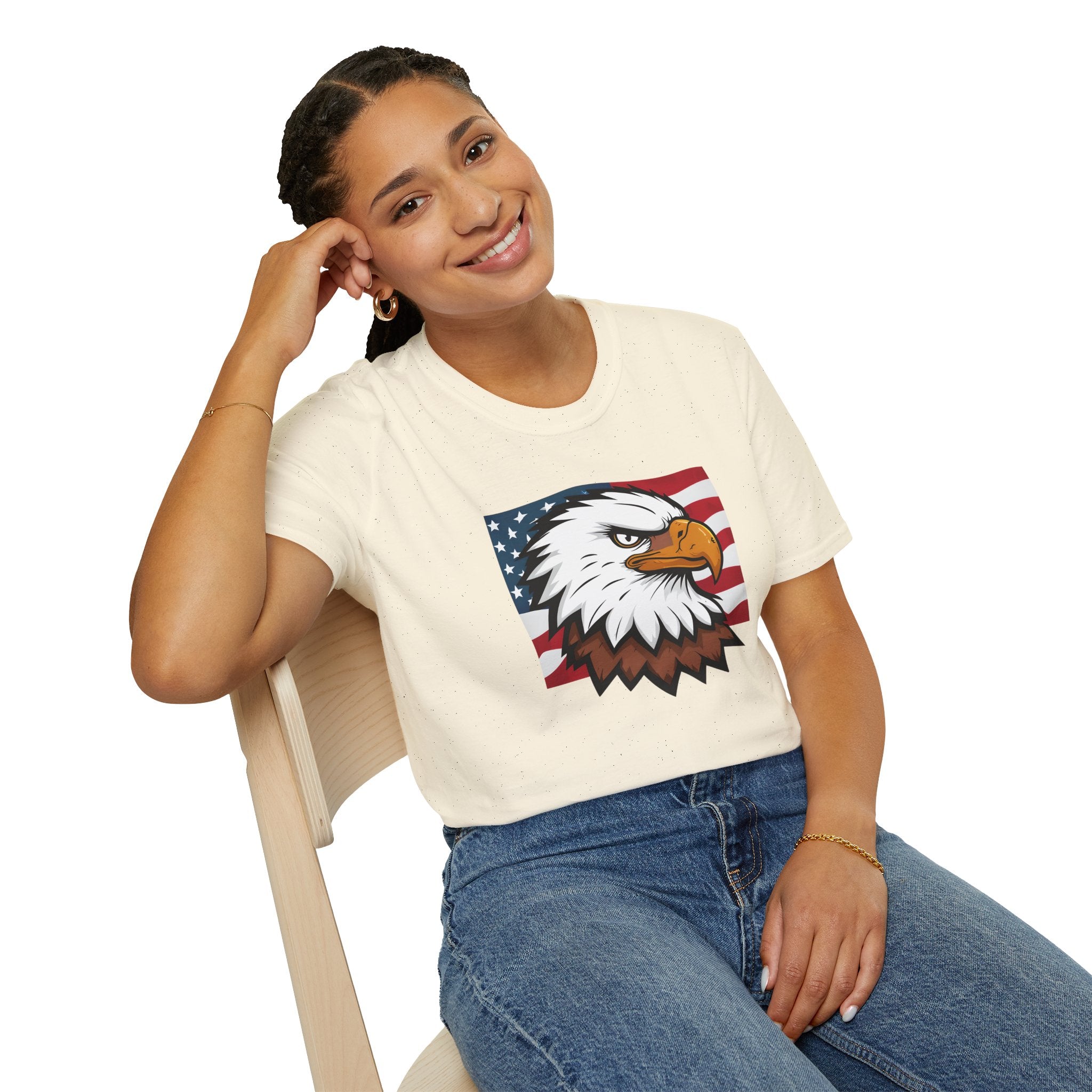 Patriotic Eagle Graphic T-Shirt, Unisex Softstyle Tee for Independence Day, Casual Wear, Gift for Veterans, American Pride Clothing