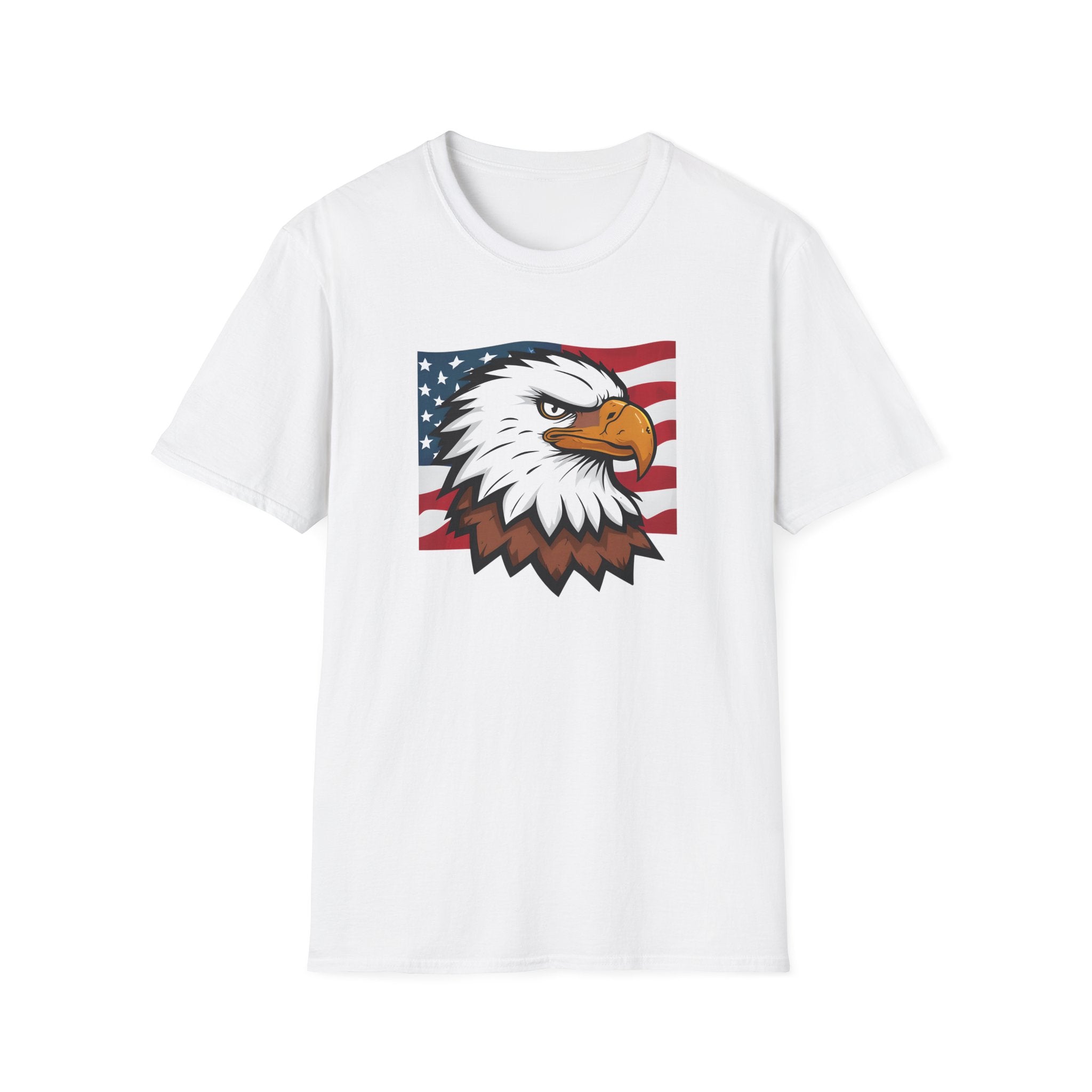 Patriotic Eagle Graphic T-Shirt, Unisex Softstyle Tee for Independence Day, Casual Wear, Gift for Veterans, American Pride Clothing