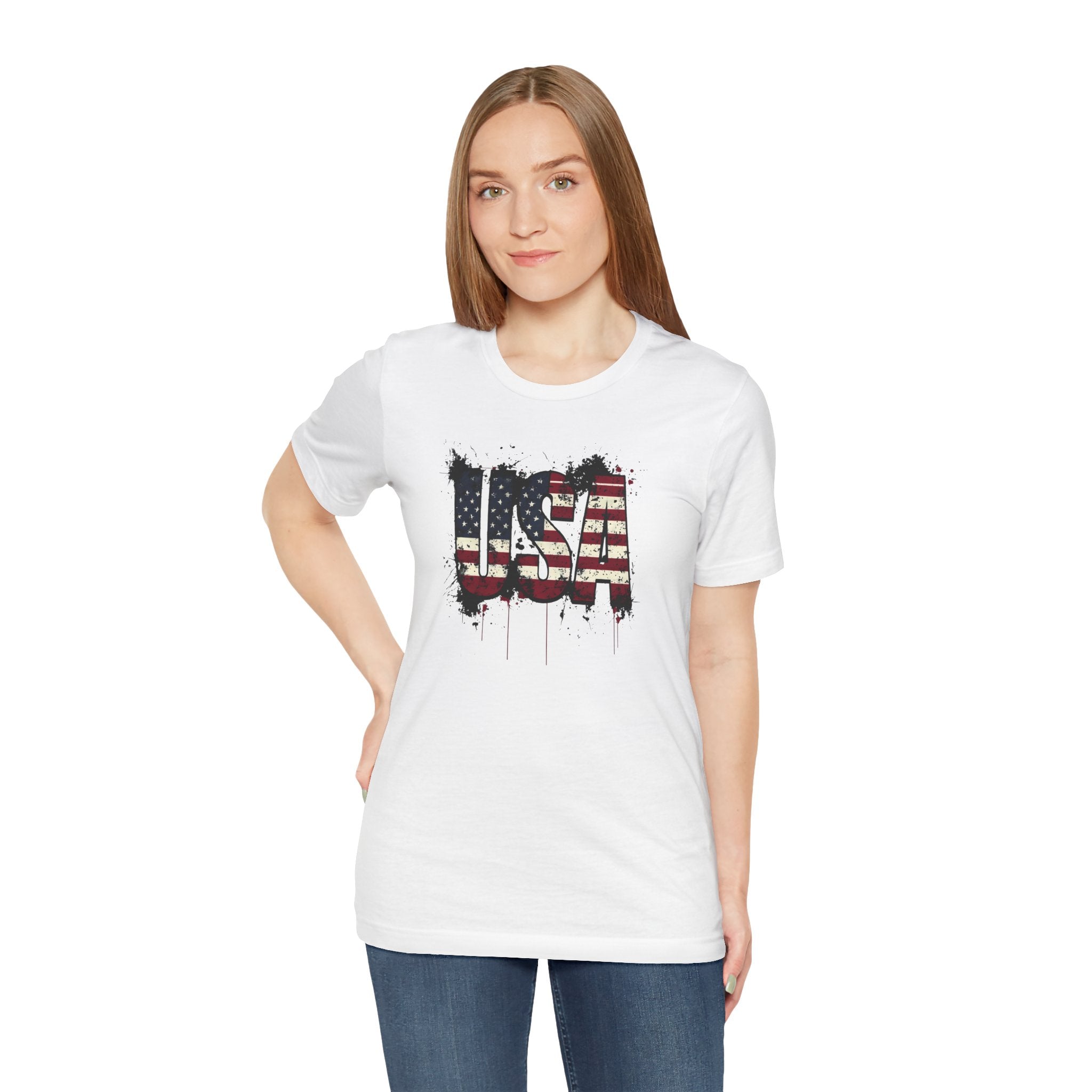 USA Paint Splatter T-Shirt — Patriotic American Flag Tee