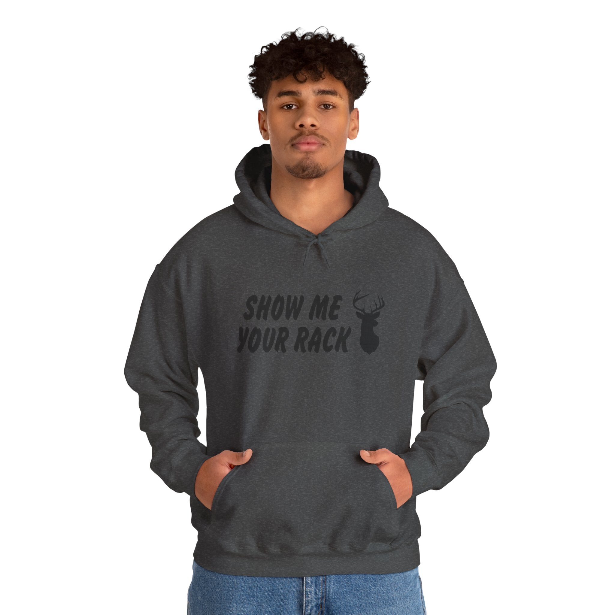 Funny Hunting Hoodie - Show Me Your Rack, Unisex Sweatshirt for Outdoors, Gift for Hunters, Casual Wear, Holiday Apparel