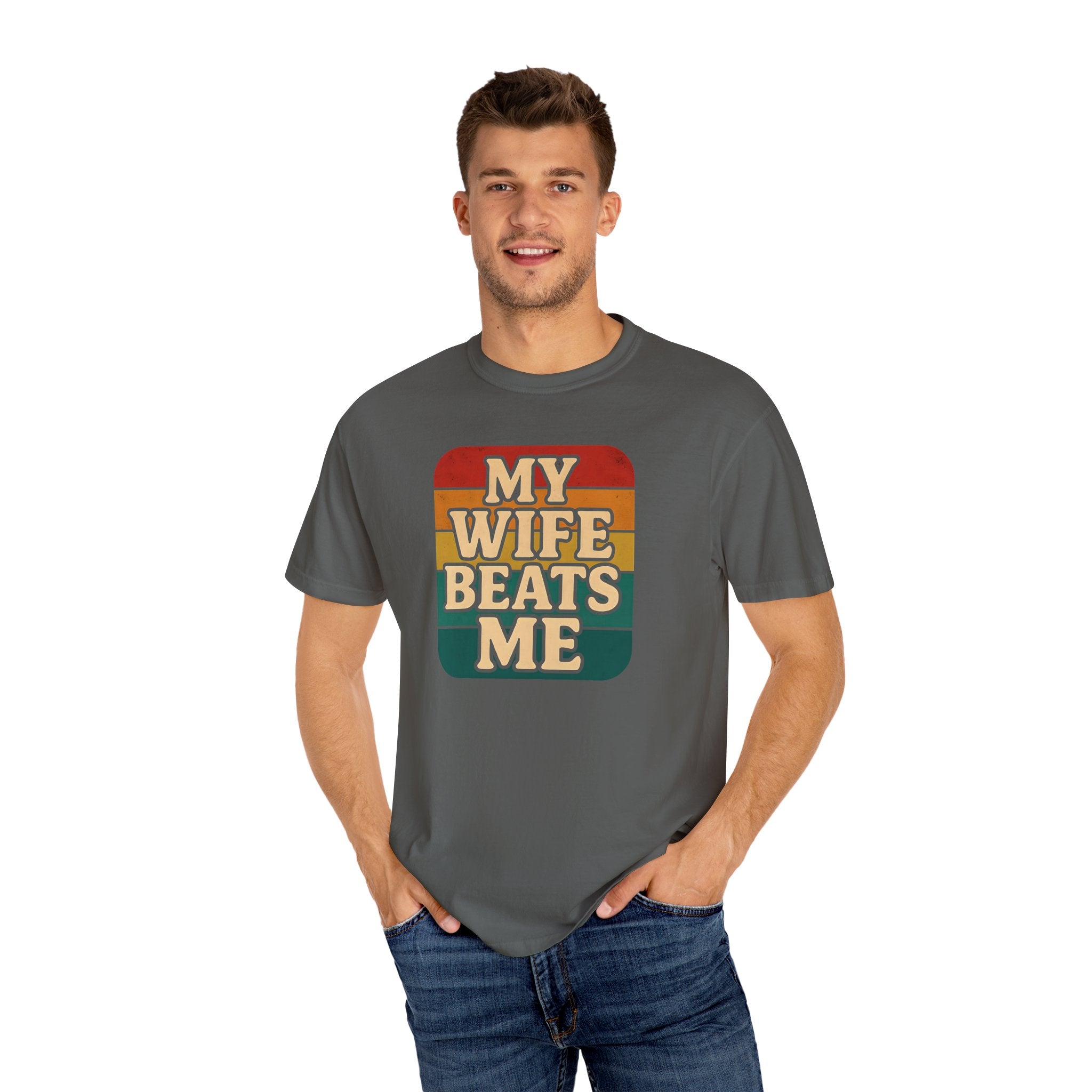 Humorous Unisex T-Shirt - 'My Wife Beats Me' Design