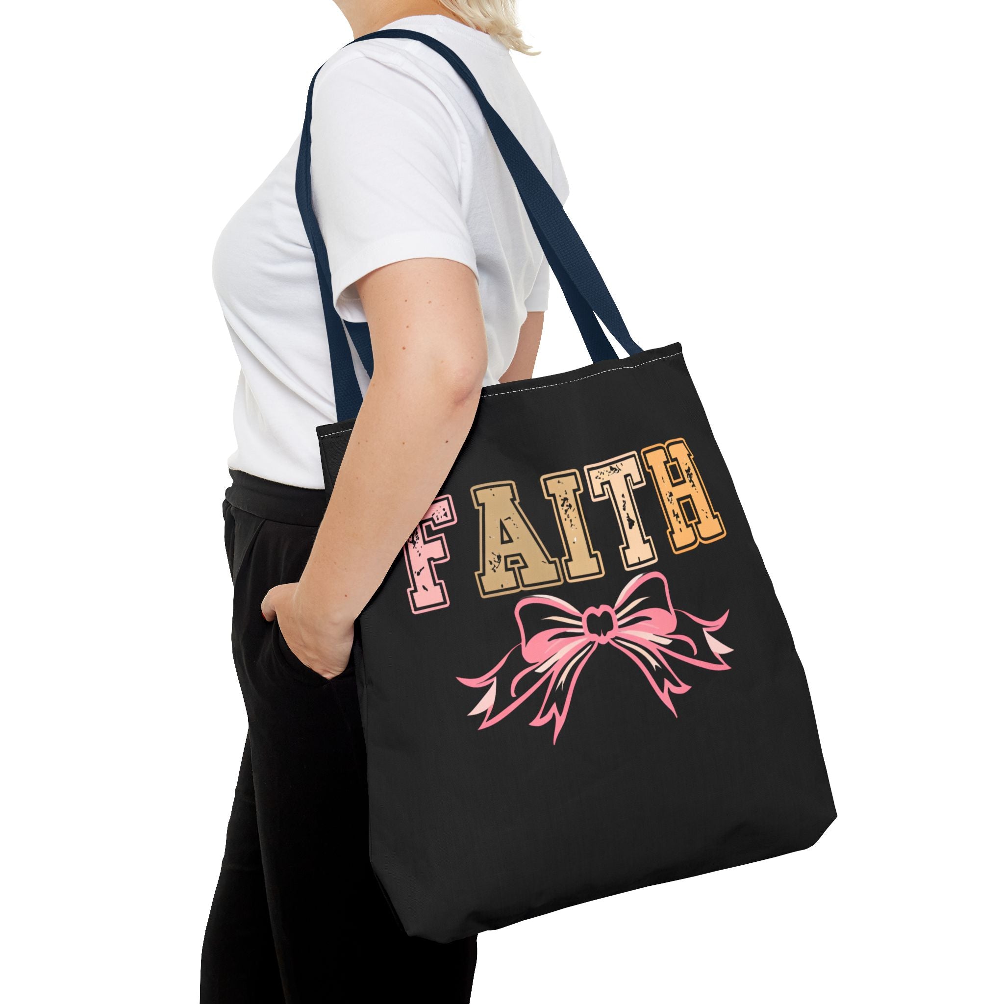 Faith Tote Bag with Bow Design, Inspirational Gift for Her, Everyday Shopping Bag, Faith-Based Gift, Religious Tote, Faith Quote Bag