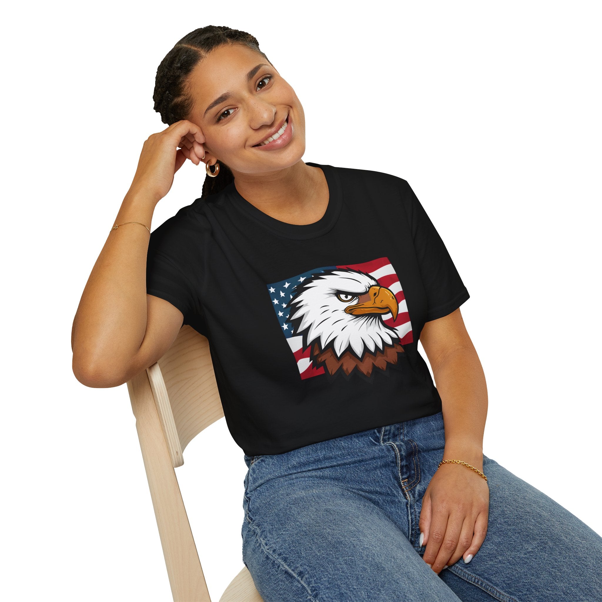 Patriotic Eagle Graphic T-Shirt, Unisex Softstyle Tee for Independence Day, Casual Wear, Gift for Veterans, American Pride Clothing