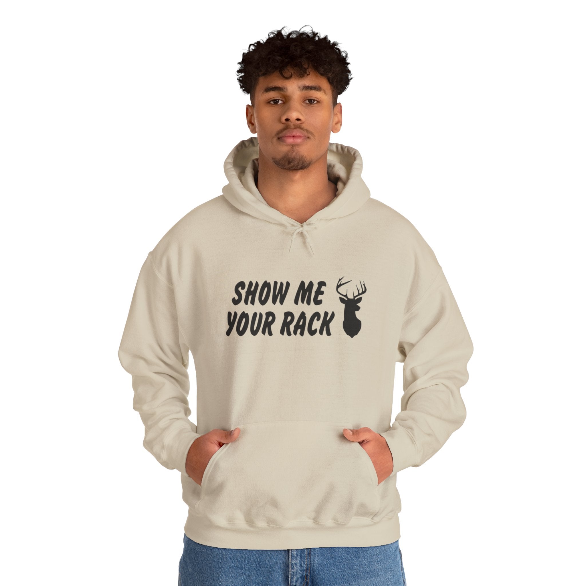 Funny Hunting Hoodie - Show Me Your Rack, Unisex Sweatshirt for Outdoors, Gift for Hunters, Casual Wear, Holiday Apparel
